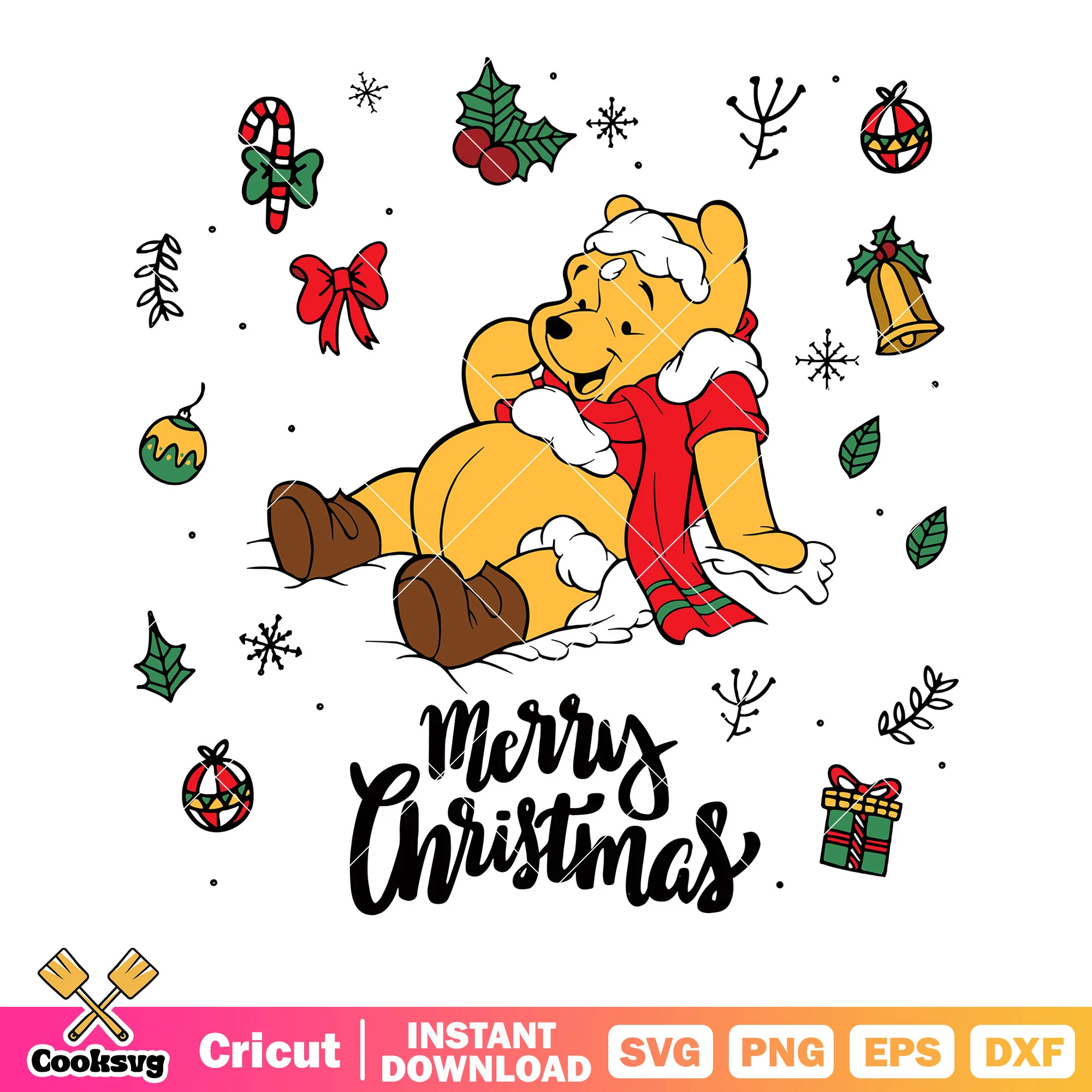 Merry christmas svg, winnie the pooh svg, candy cane svg