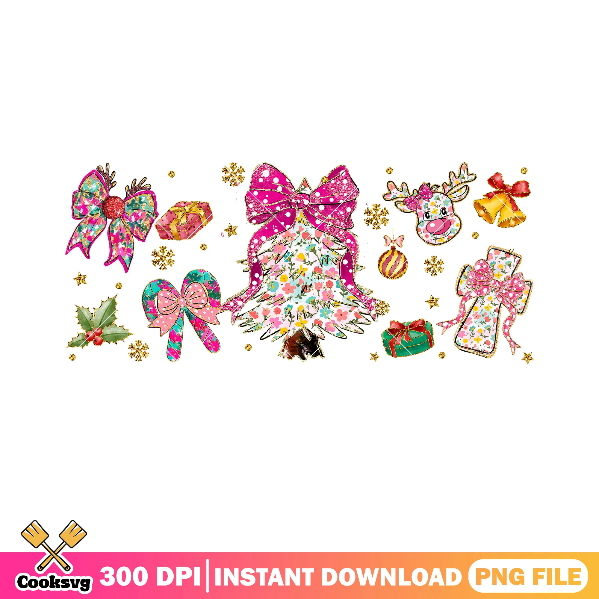 Merry xmas gifts pine tree png, jingle bell png, christmas gifts png