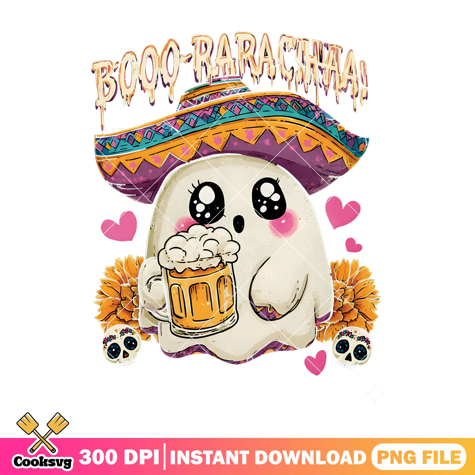 Mexico adorable Baby spirit png, pink heart png, mexico hat png
