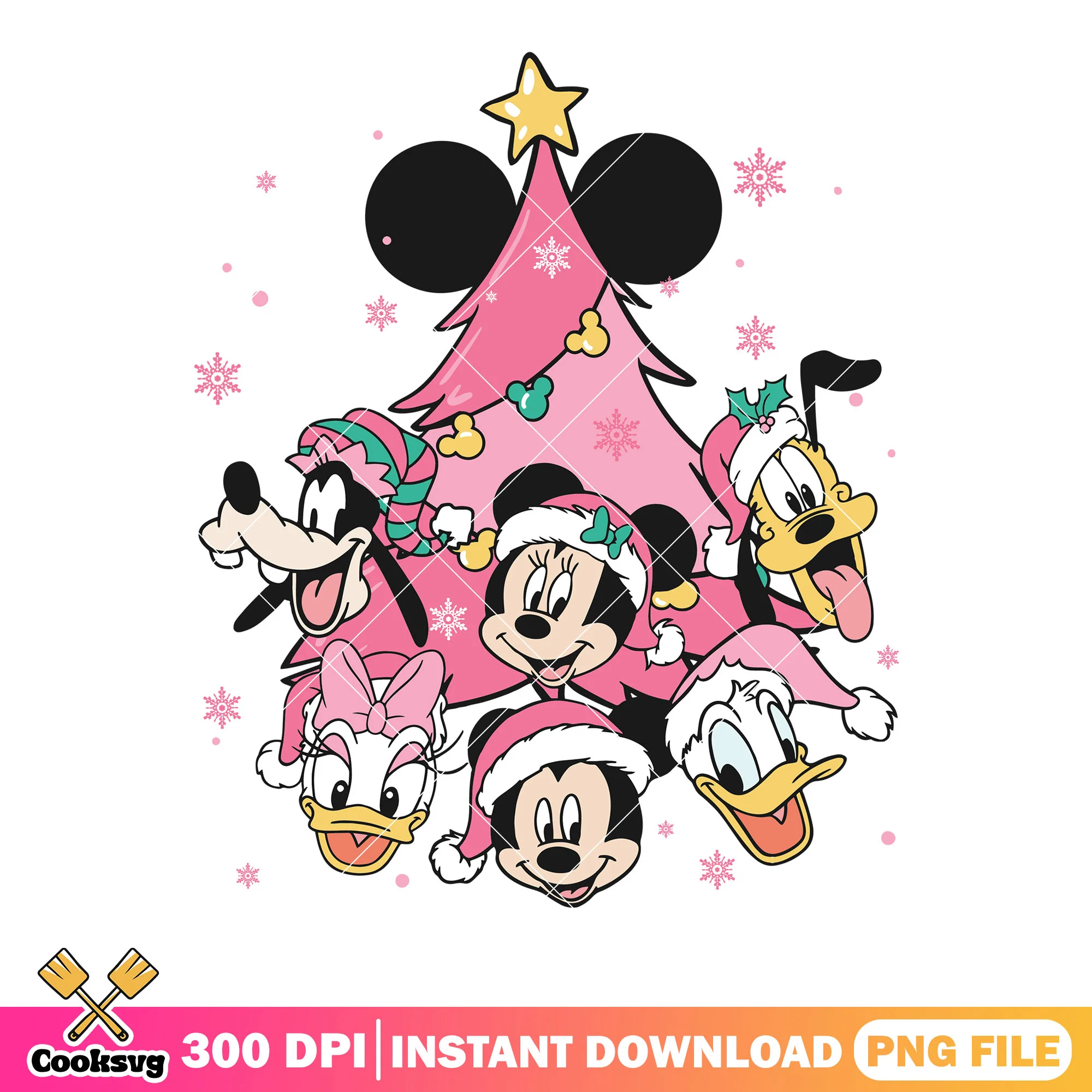 mickey ang friends christmas png, cute disney squad png, pinkmas png