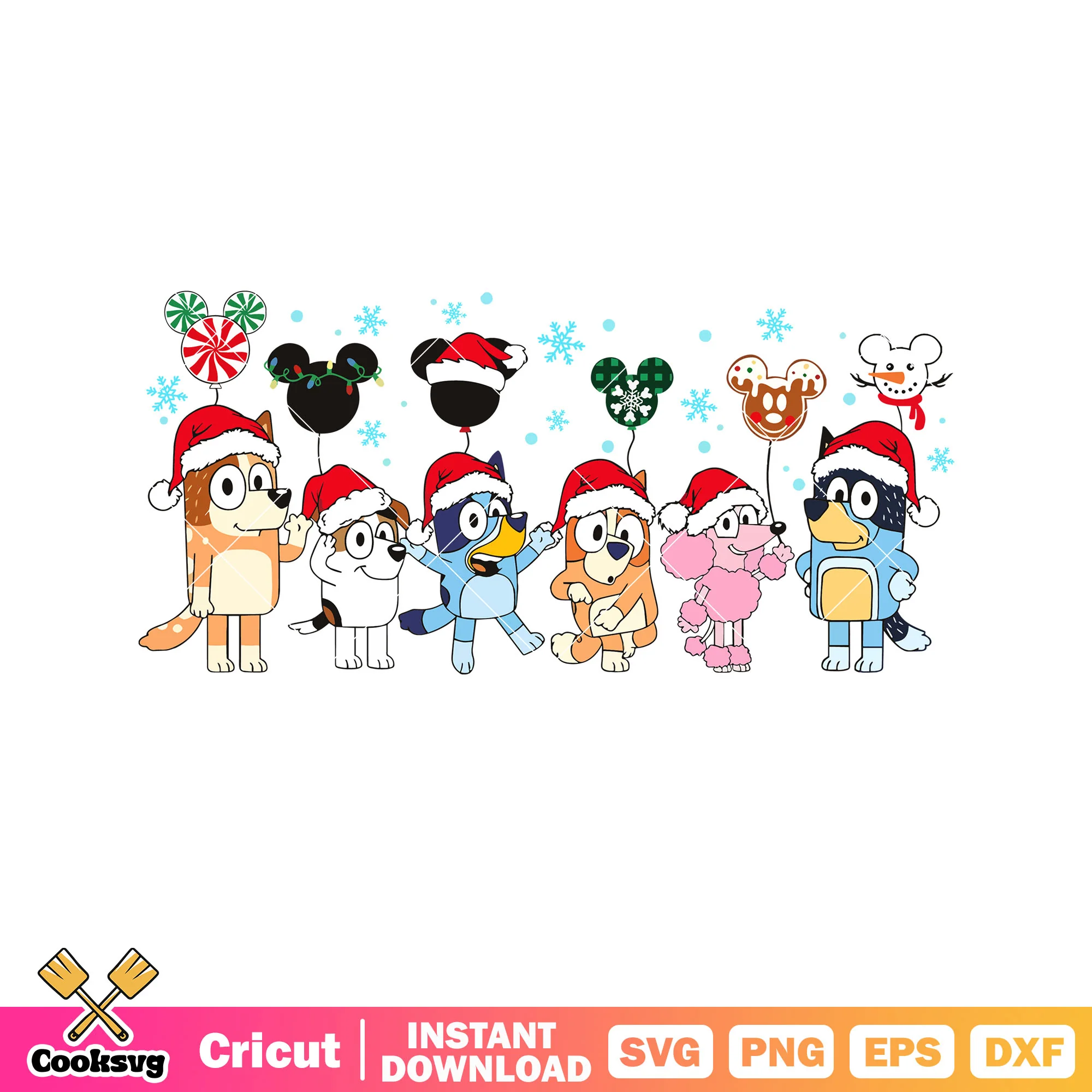Mickey christmas bluey dog and friends vsg, mickey head svg, bluey friends svg