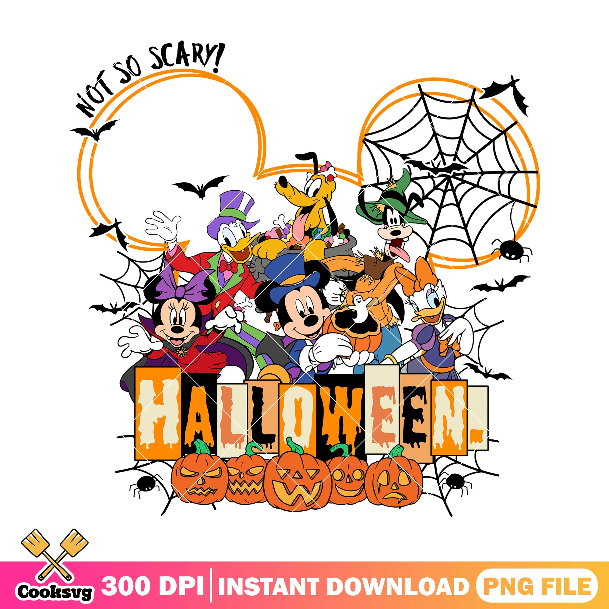 Mickey friends not so scary png, disney art png, halloween art png