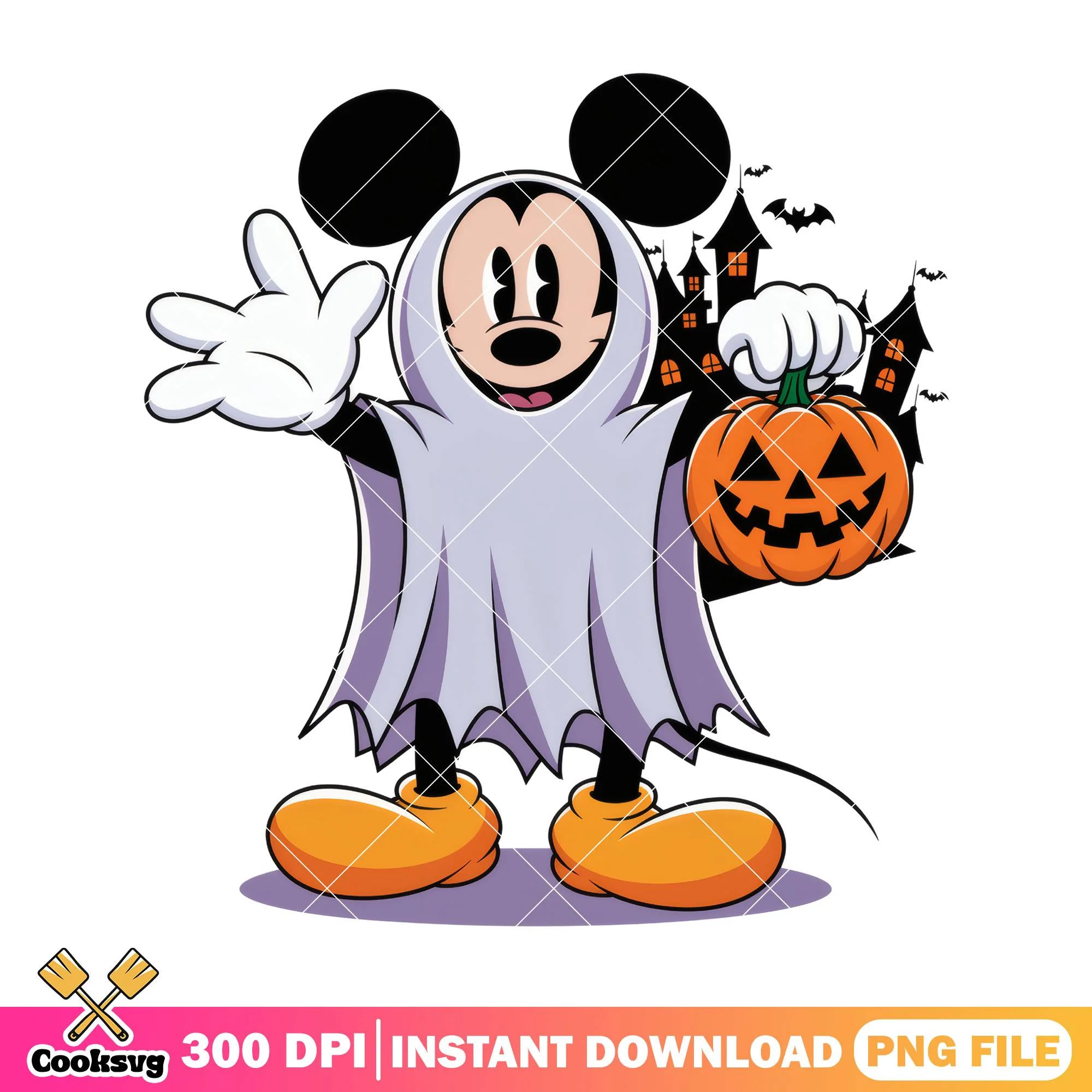 Mickey ghost clothes png, halloween candy png, mickey mouse png