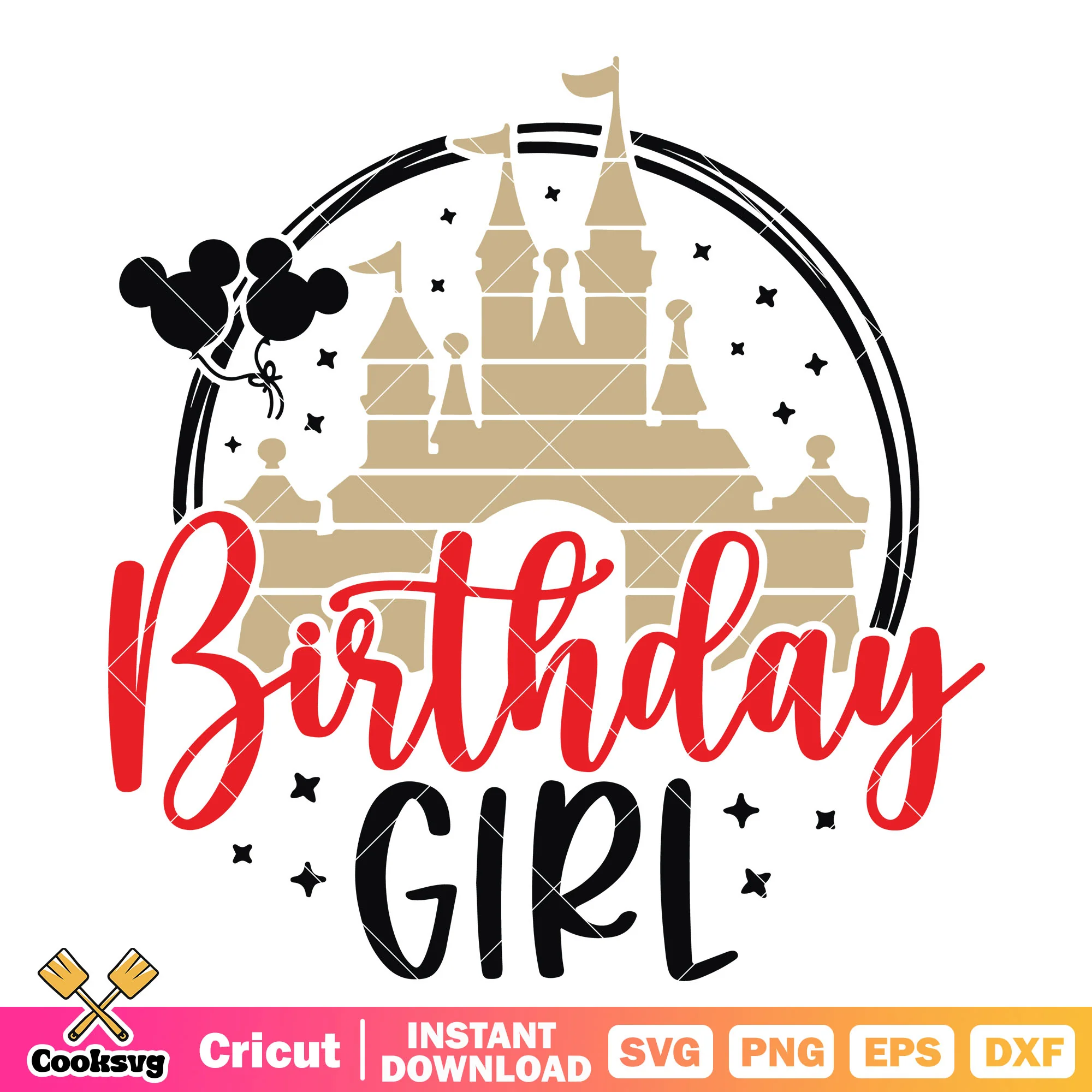 Mickey head castle birthday girl svg, mickey castle svg