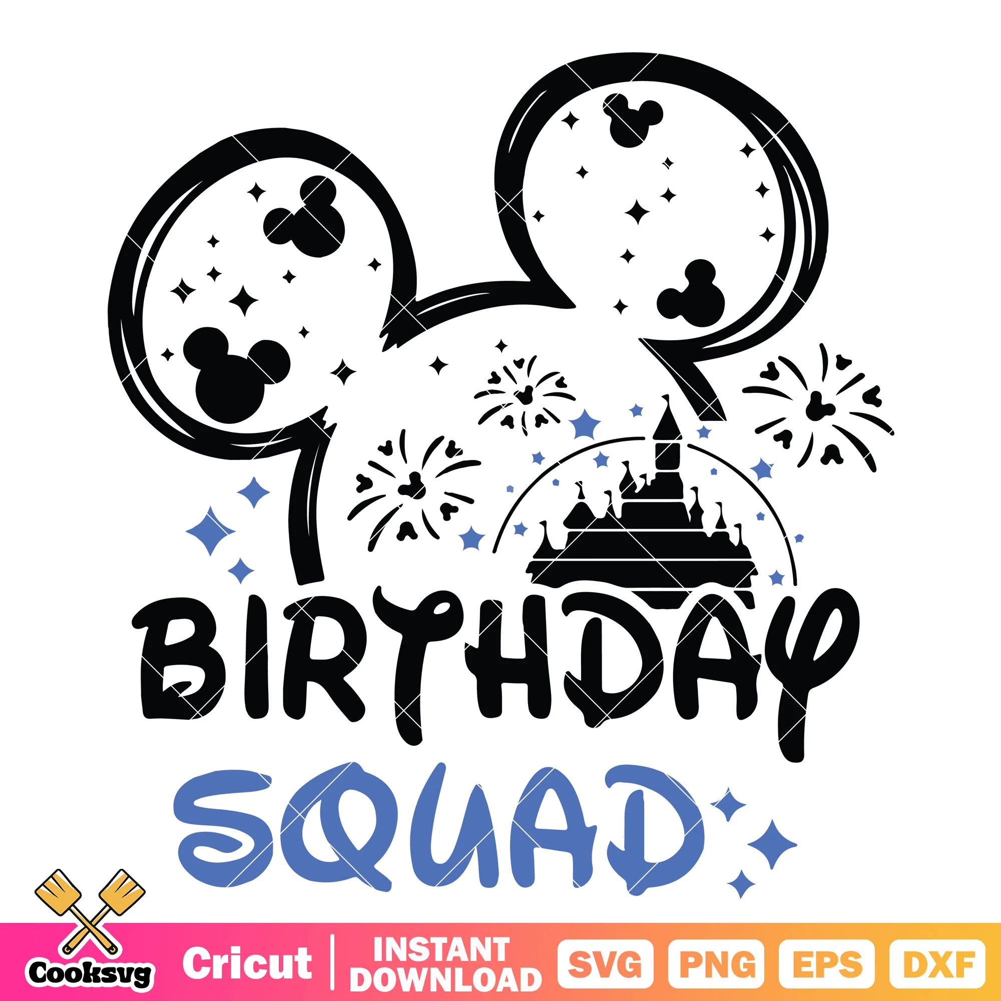 Mickey head castle birthday squad svg, birthday squad svg