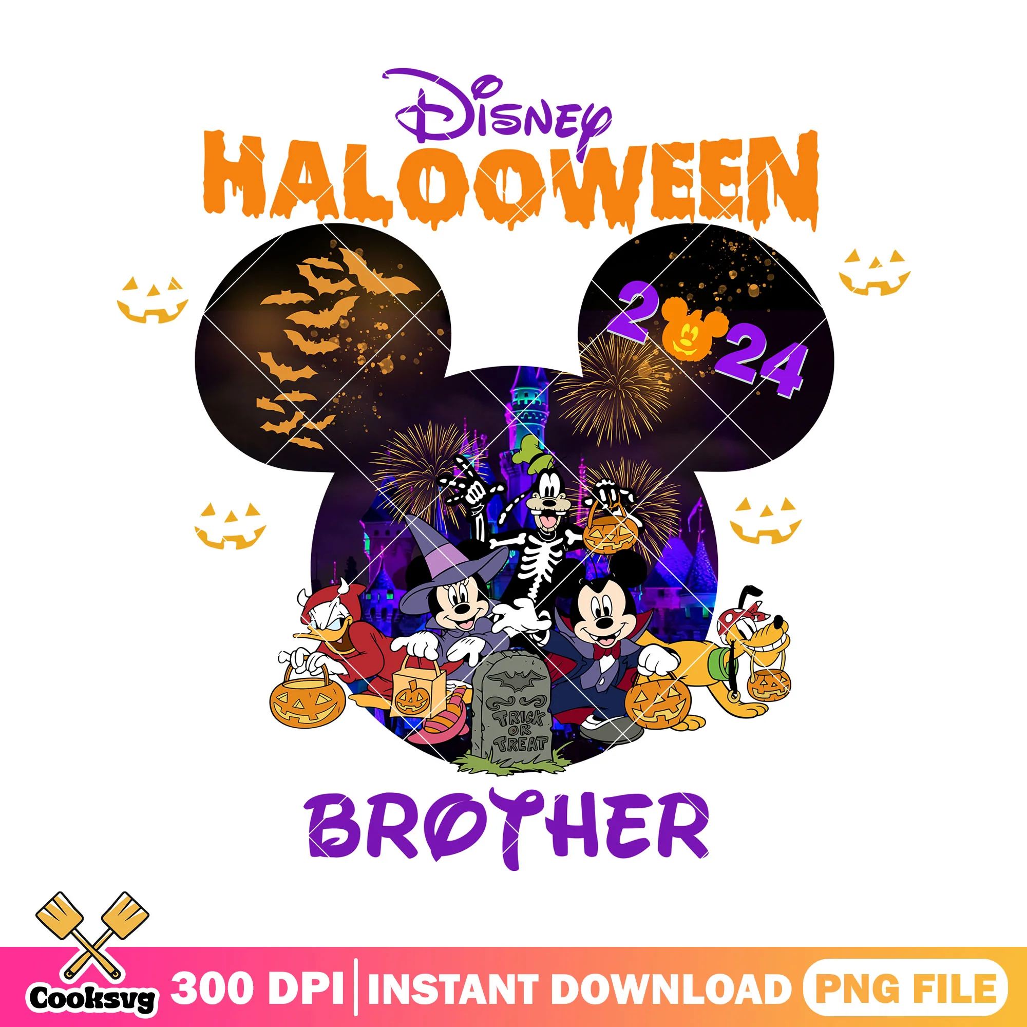 Mickey head disney halloween brother png, mickey's friends png