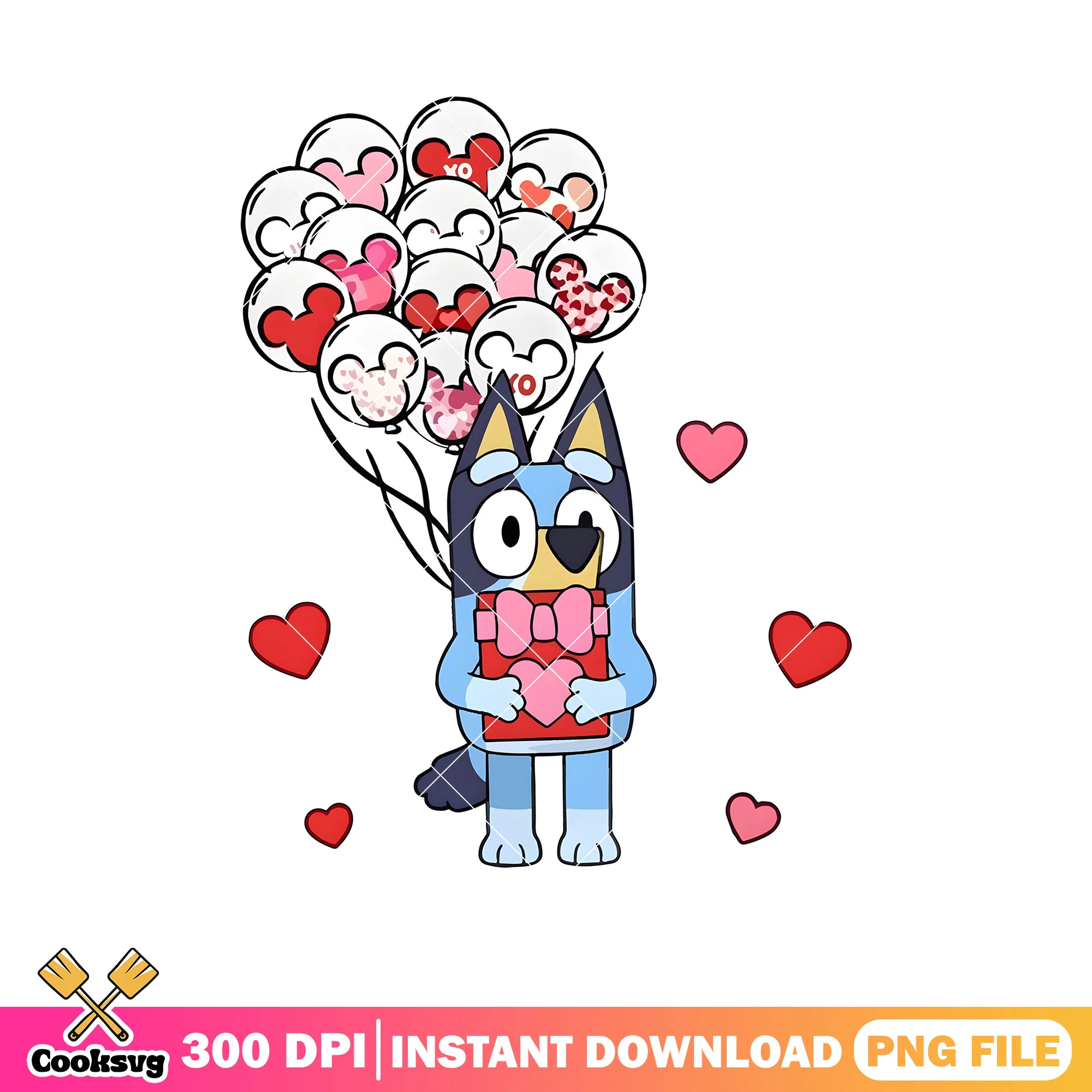 Mickey heart valentine bluey gift png, bluey valentines png, bluey balloons png