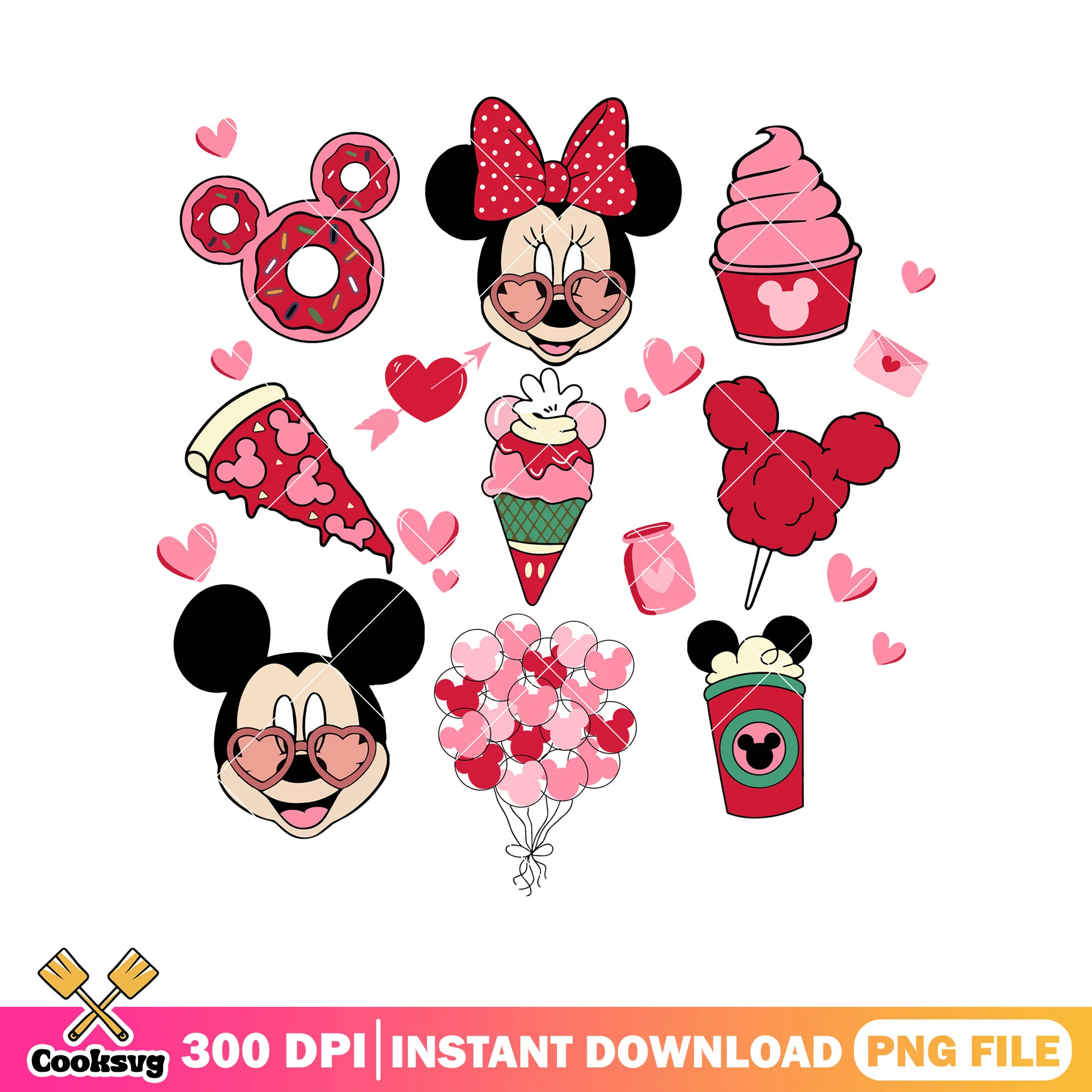 Mickey minnie snack valentine png, mickey valentine png