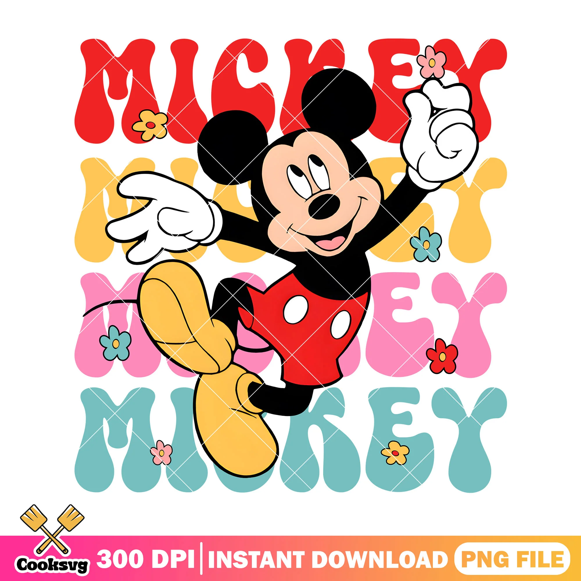 Mickey mouse floral vibes png, mickey disney png, mickey mouse png