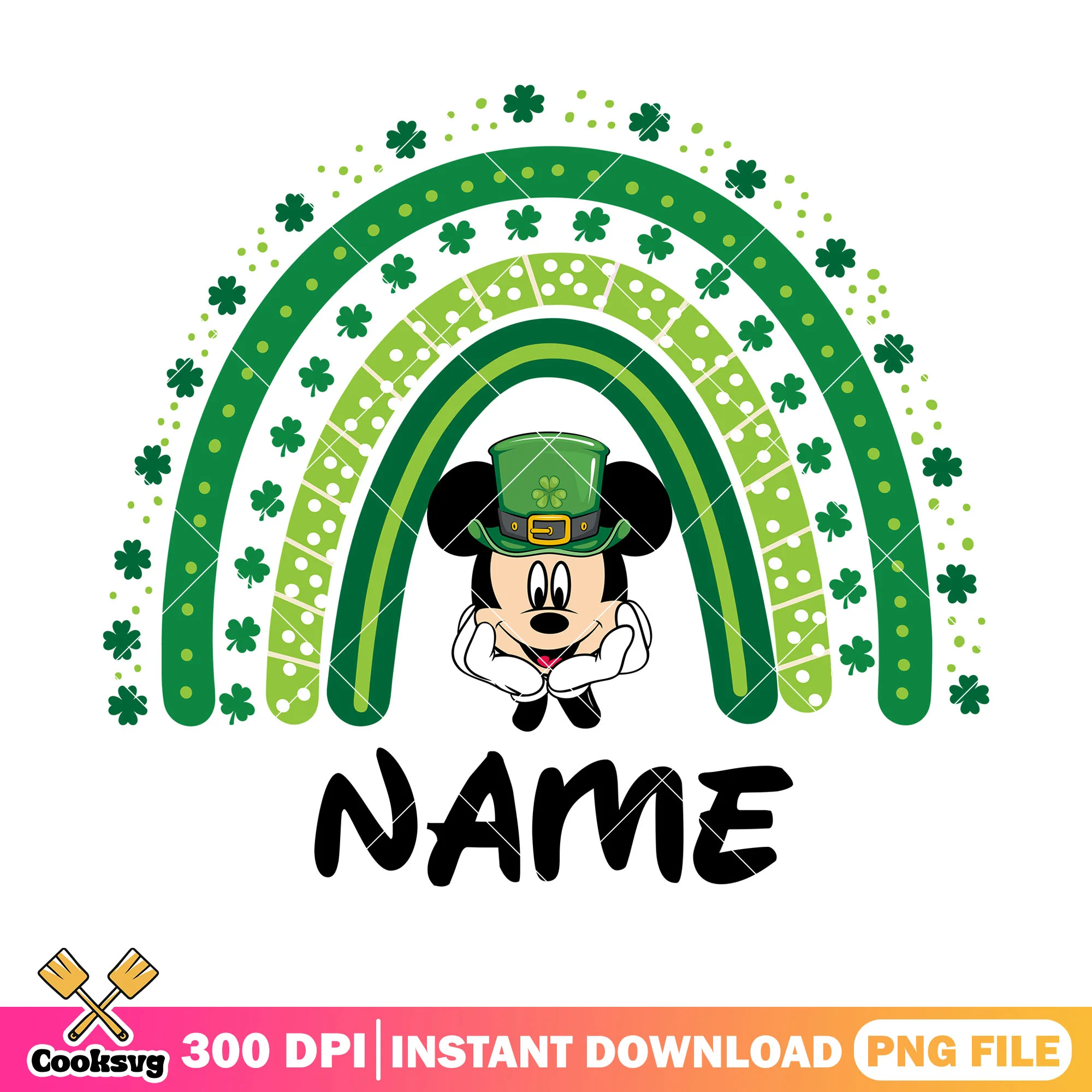 Mickey mouse patrick name png, mickey st patrick's day png