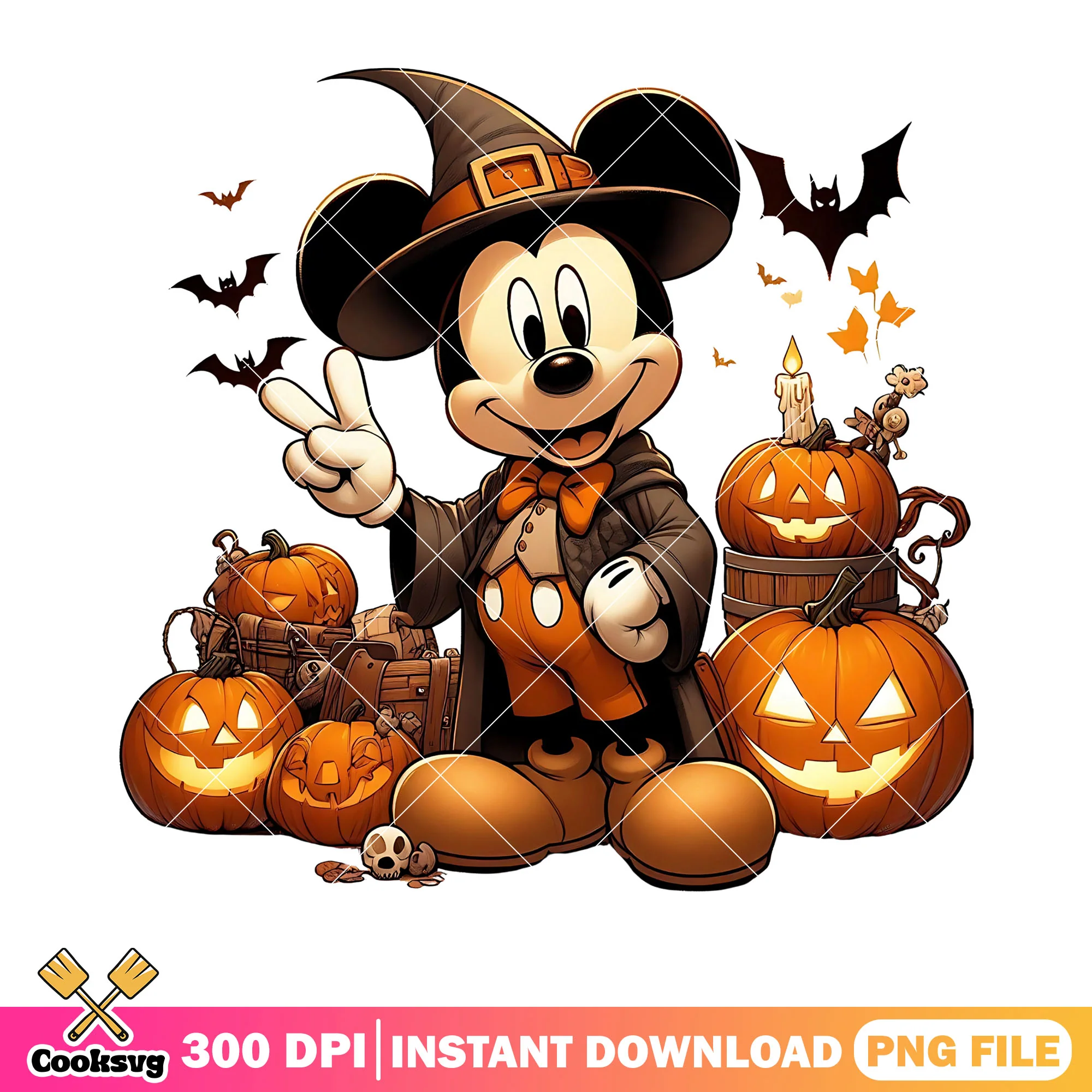 Mickey mouse wizard png, wicker pumpkin png, spooky halloween png