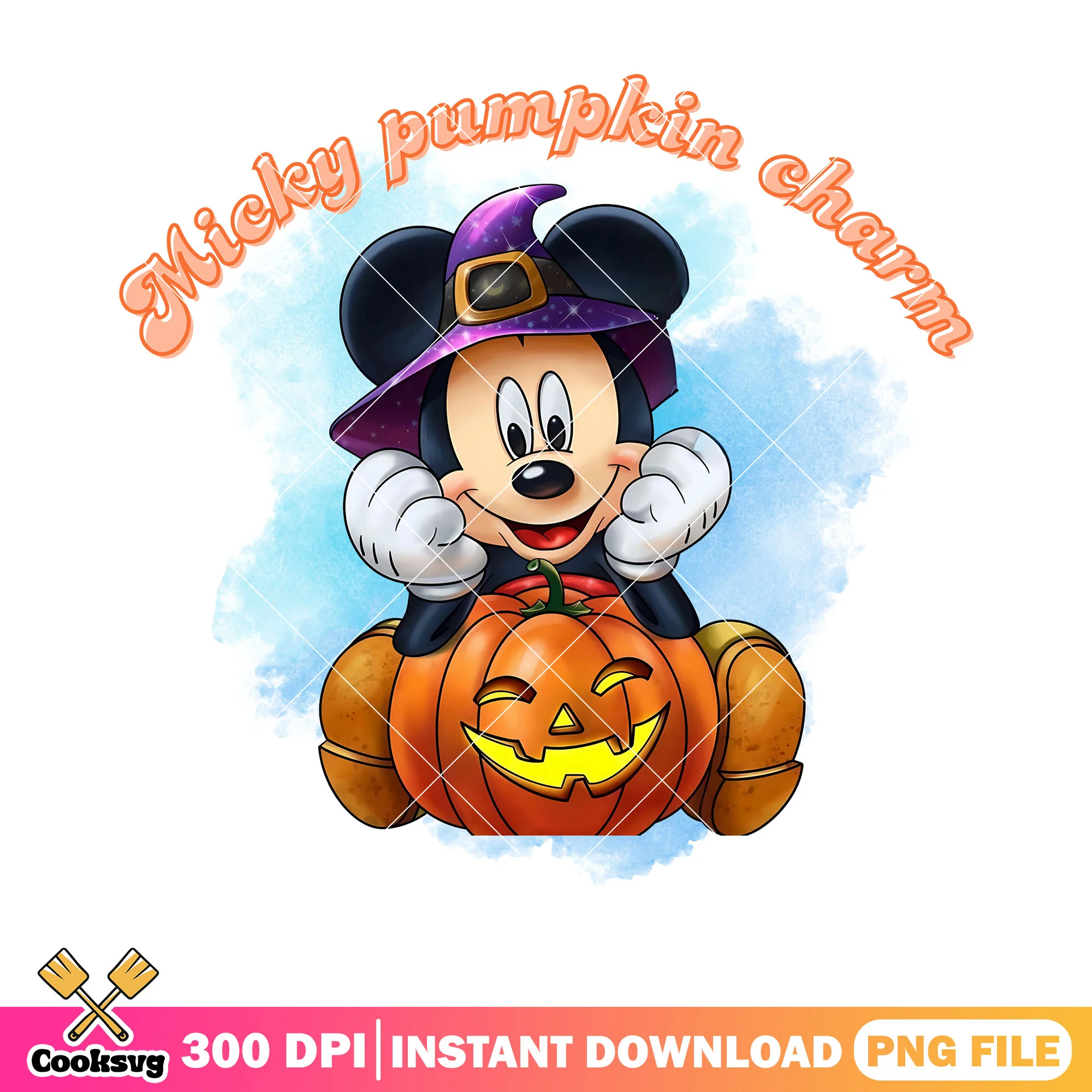 Mickey pumpkin charm png, scary disney halloween png, witch hat png