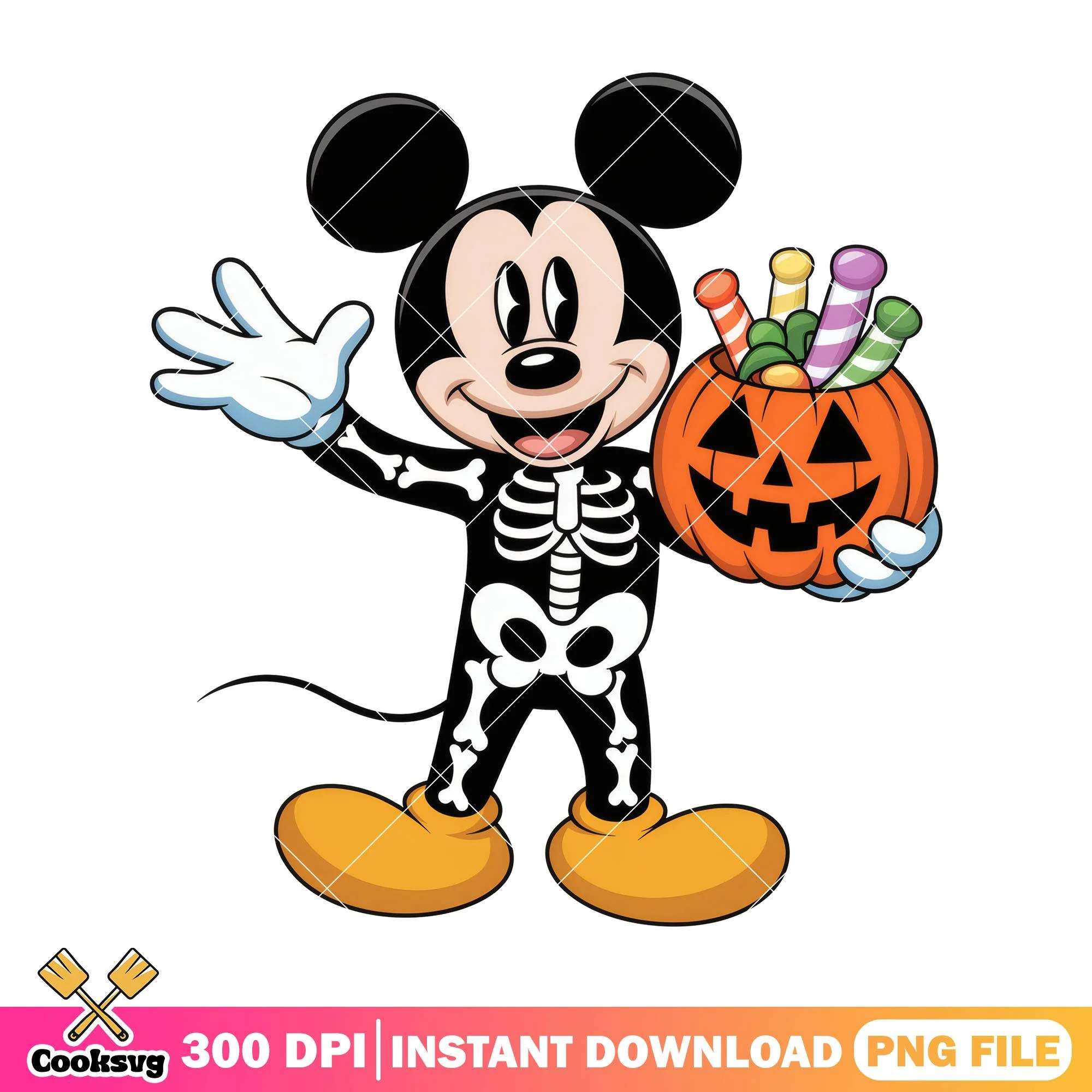 Mickey skeleton clothes png, halloween candy png, mickey mouse png