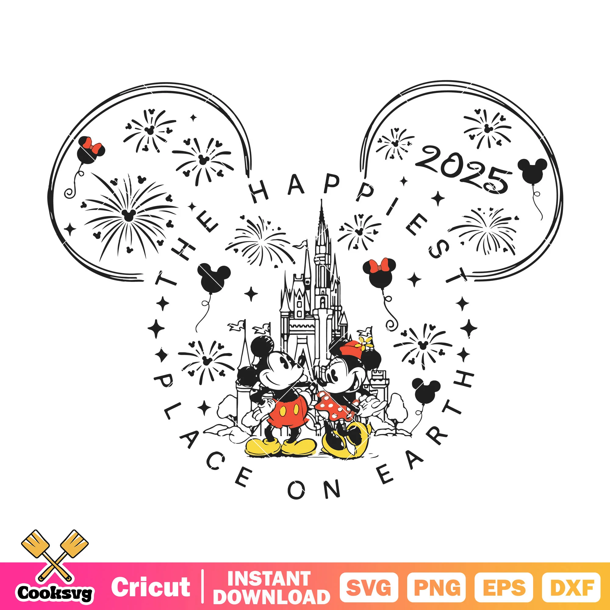 Mickey the happiest place 2025 svg, disney 2025 svg, mickey head svg