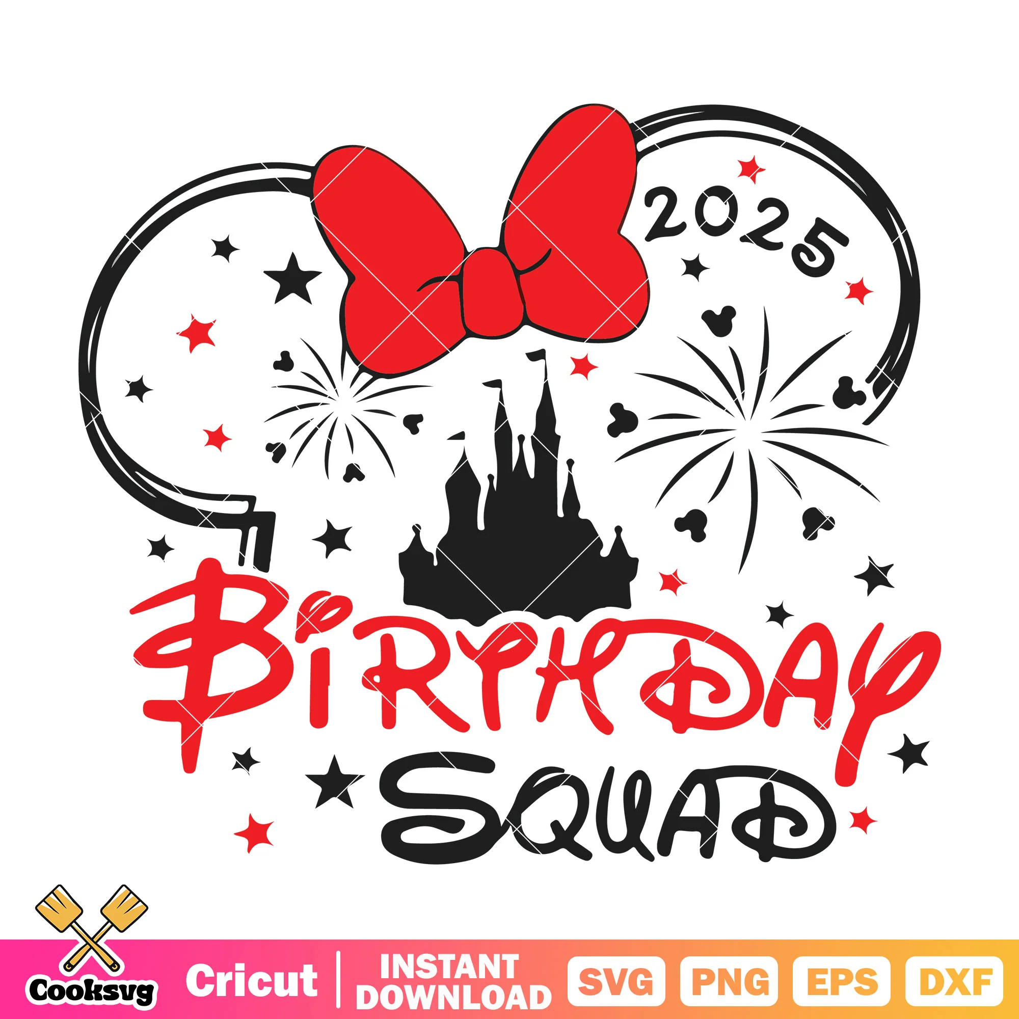 Minnie head birthday squad 2025 svg, mickey mouse birthday svg