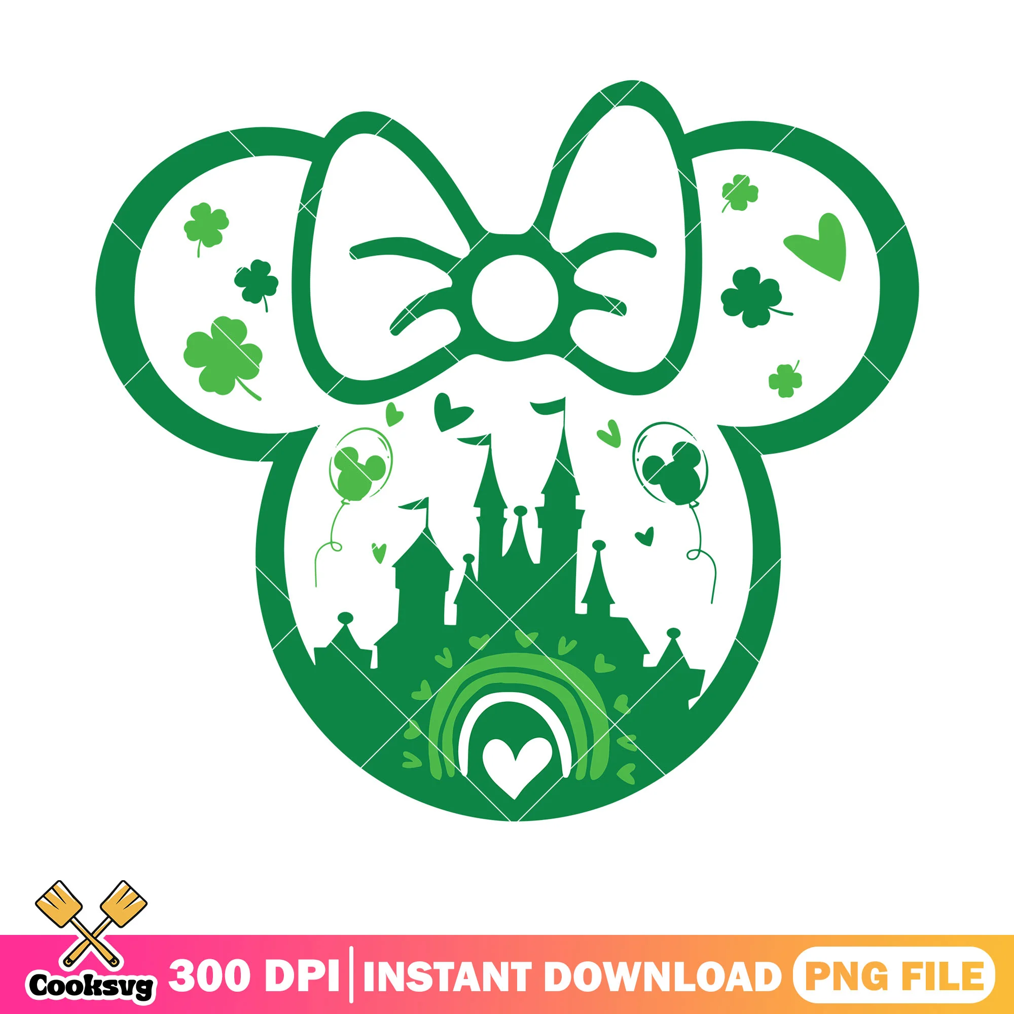 Minnie head castle patrick day png, minnie mouse castle png