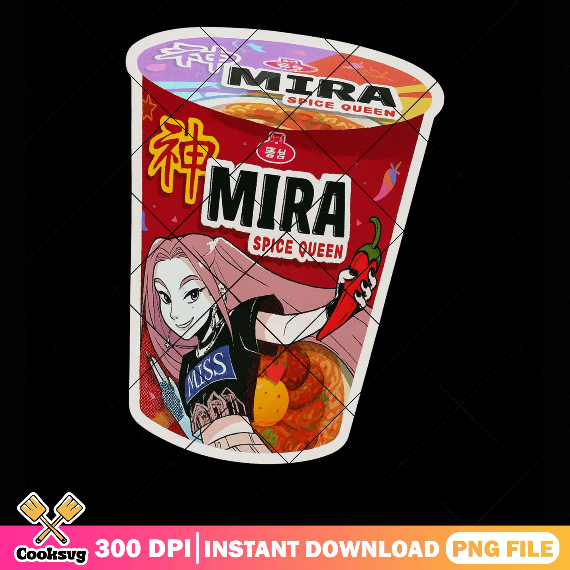 Mira spice queen png sticker, huntrix ramyeon png, kpop mira png