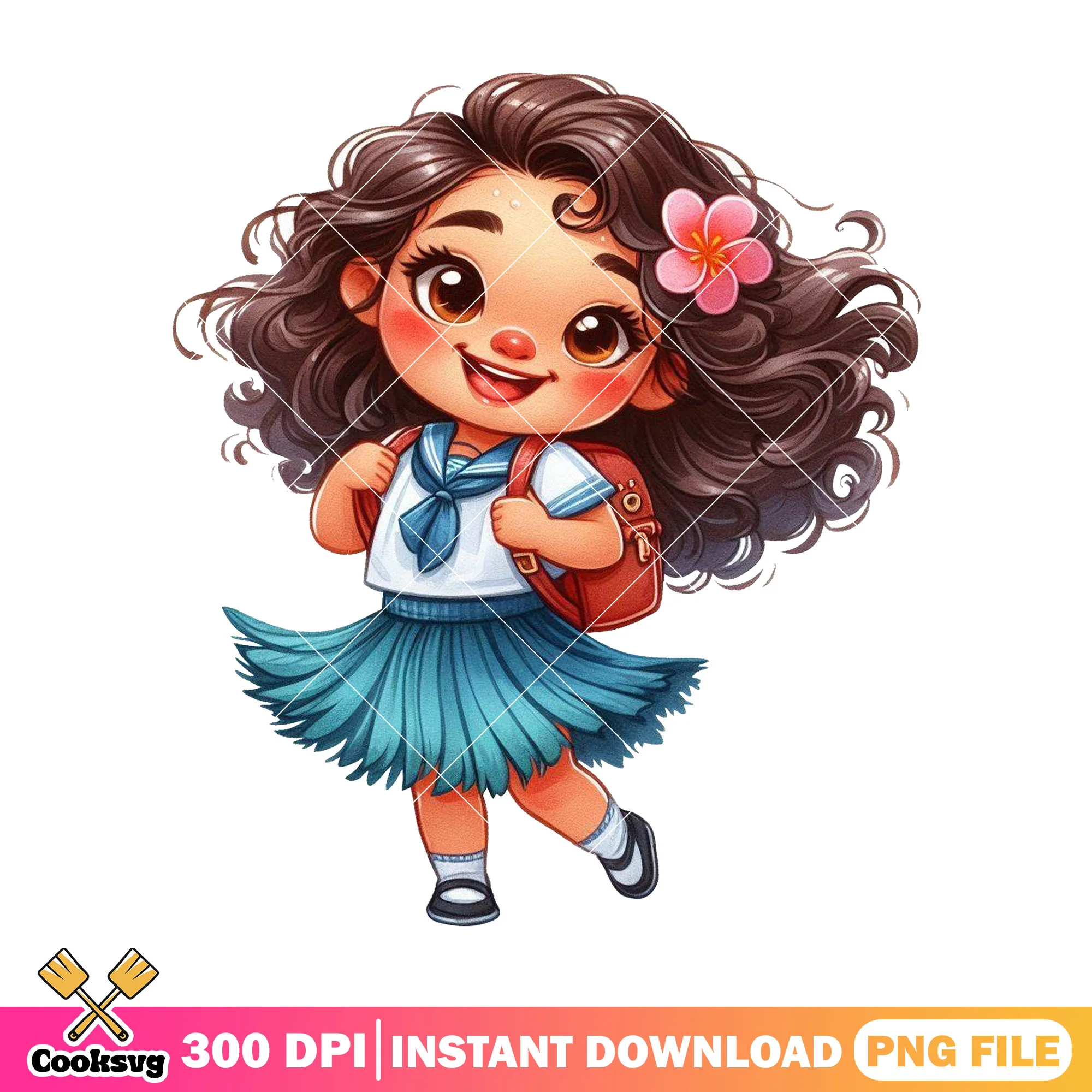 Moana cute chibi png, back to school art png, disney character png