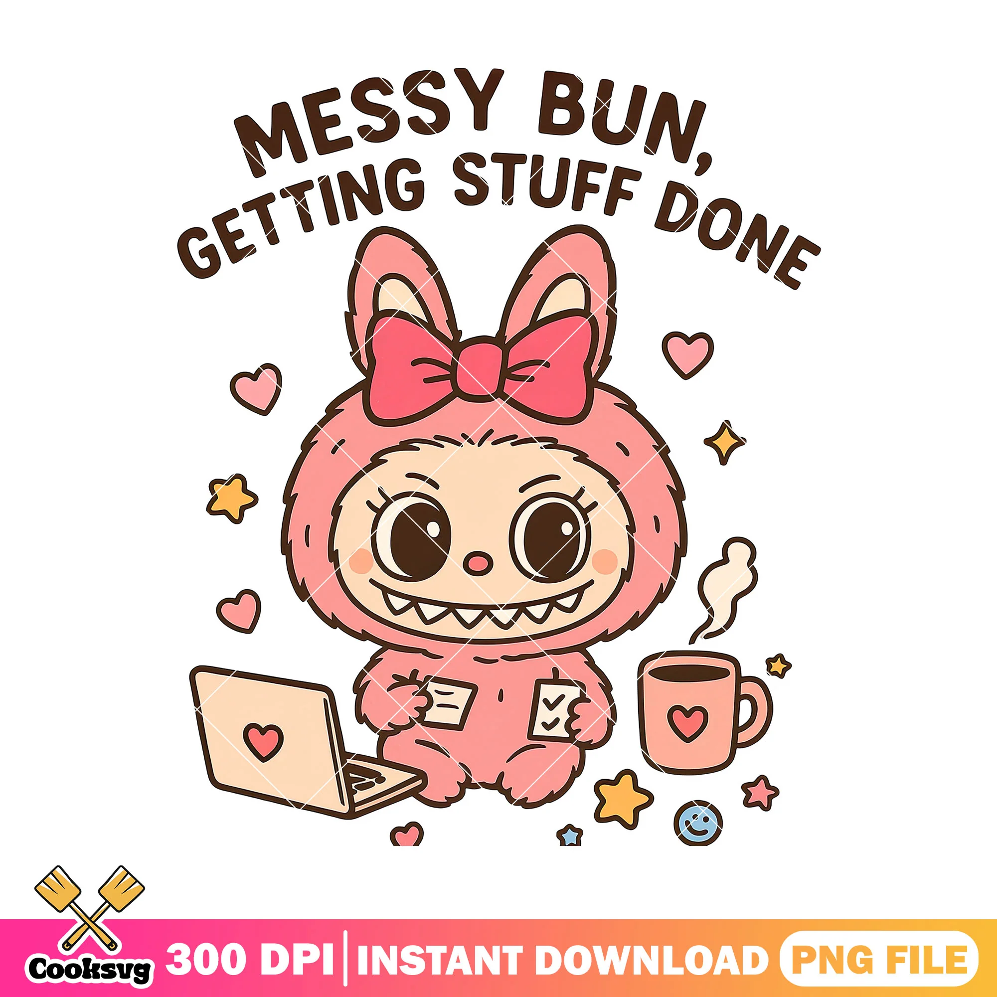 Monster labubu messy bun png, pink labubu png, labubu pop mart png