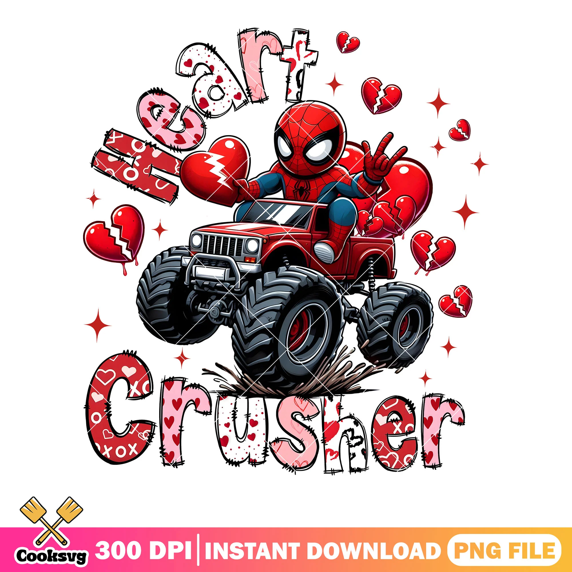 Monster truck valentine png, spider man png, marvel valentine png