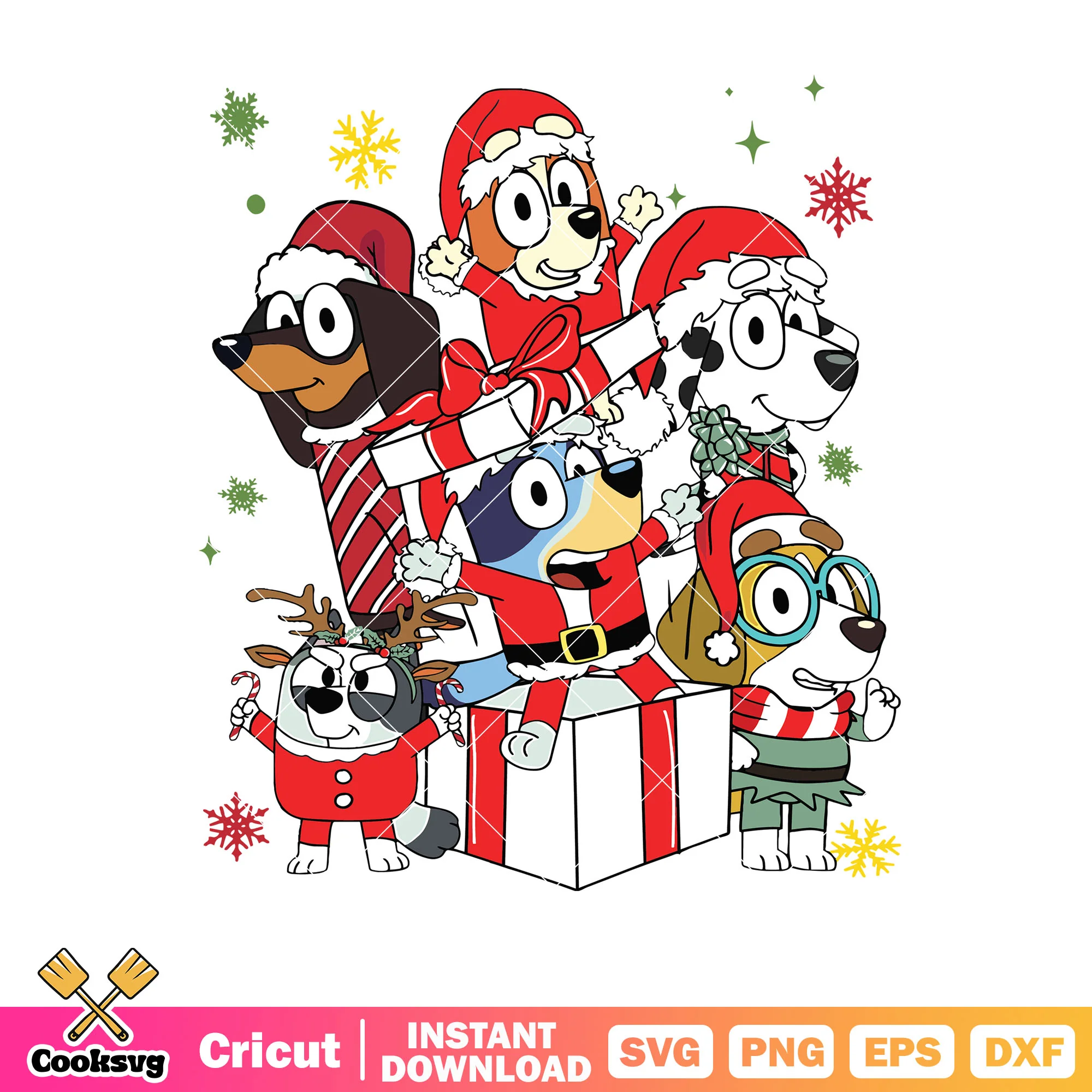 Movie christmas bluey cartoon svg, family christmas pjs svg, bluey friends vsg