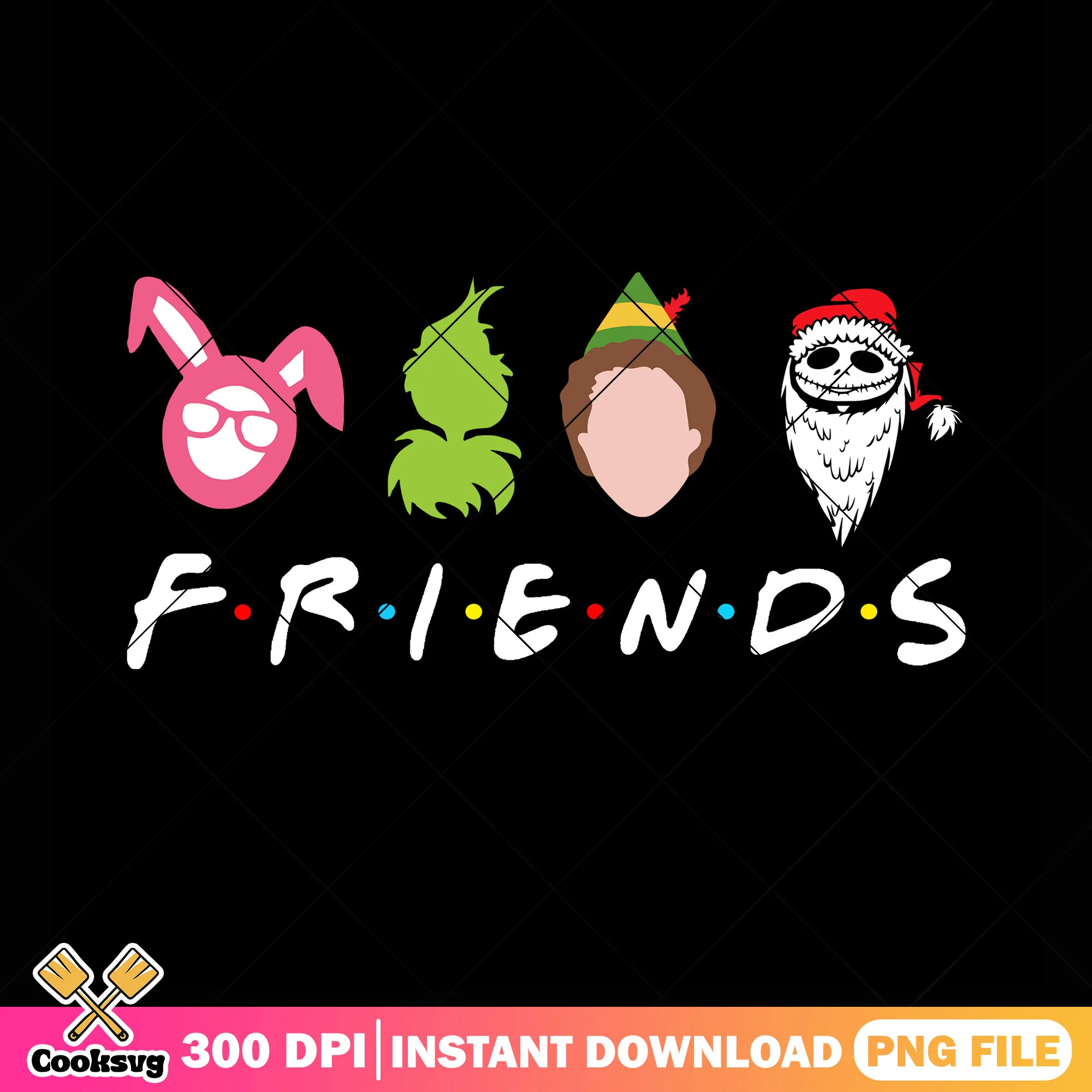 Movie friends minimalist png, grinch elf jack png, skeleton png
