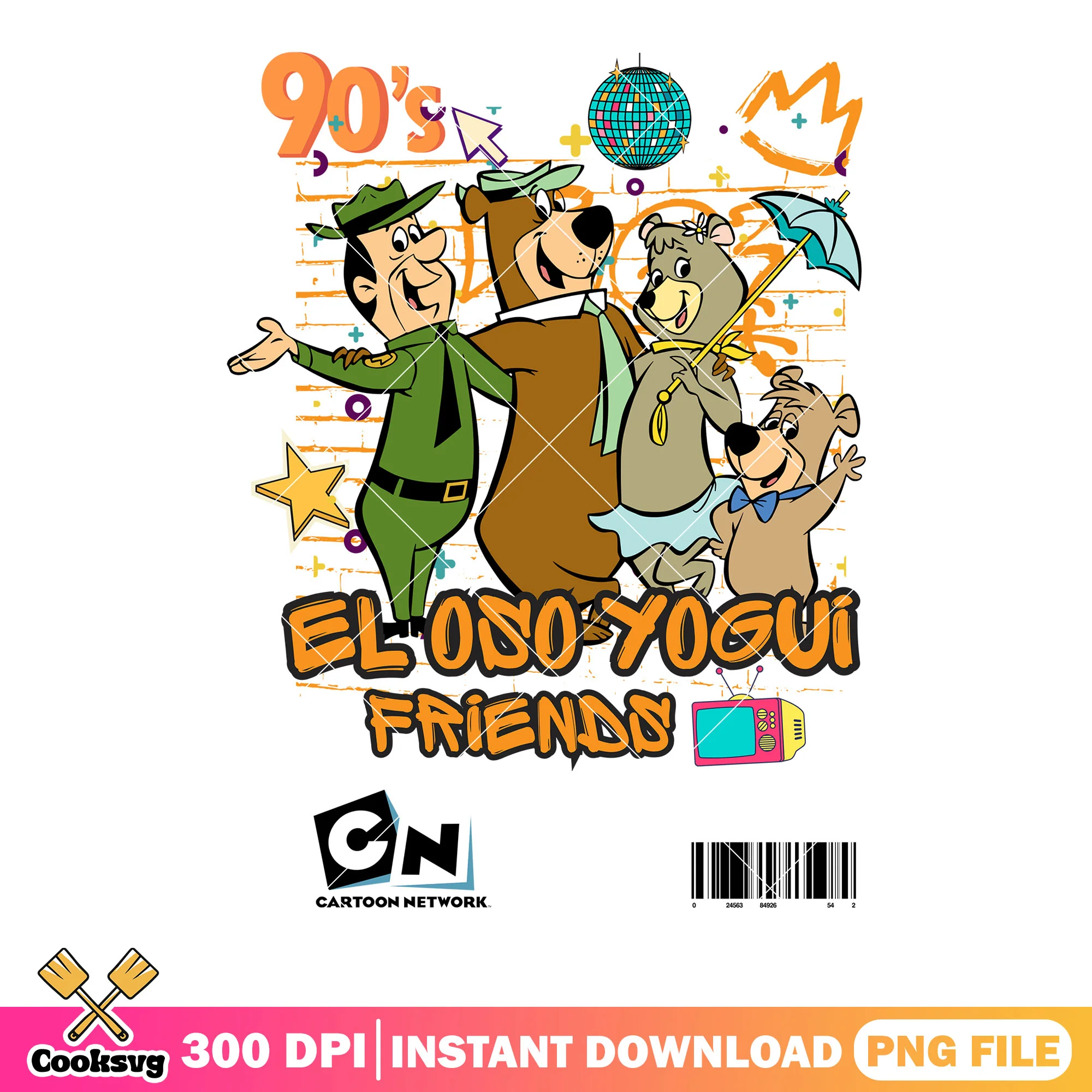 Movie Yogi Bear cartoon png, Yogi and friends png, Vintage illustration png