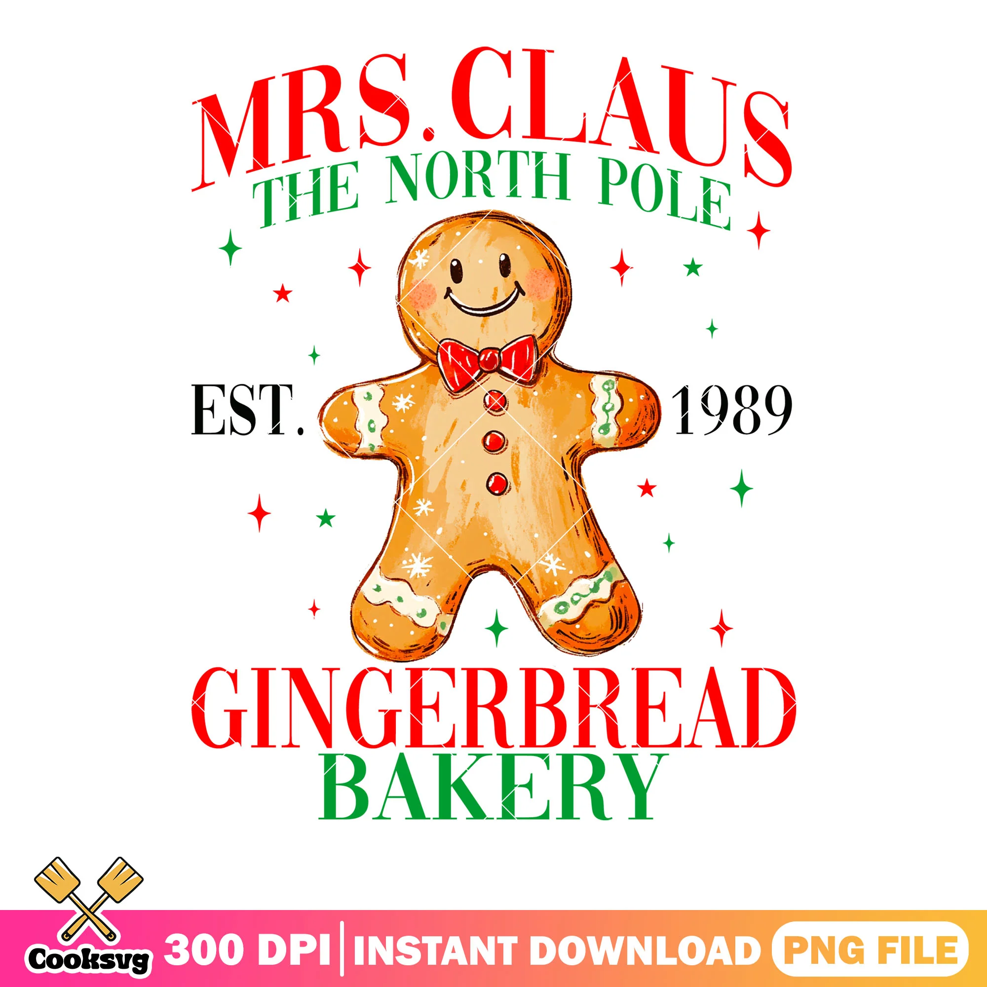 Mrs claus gingerbread png, bakery 1989 png, star decoration png