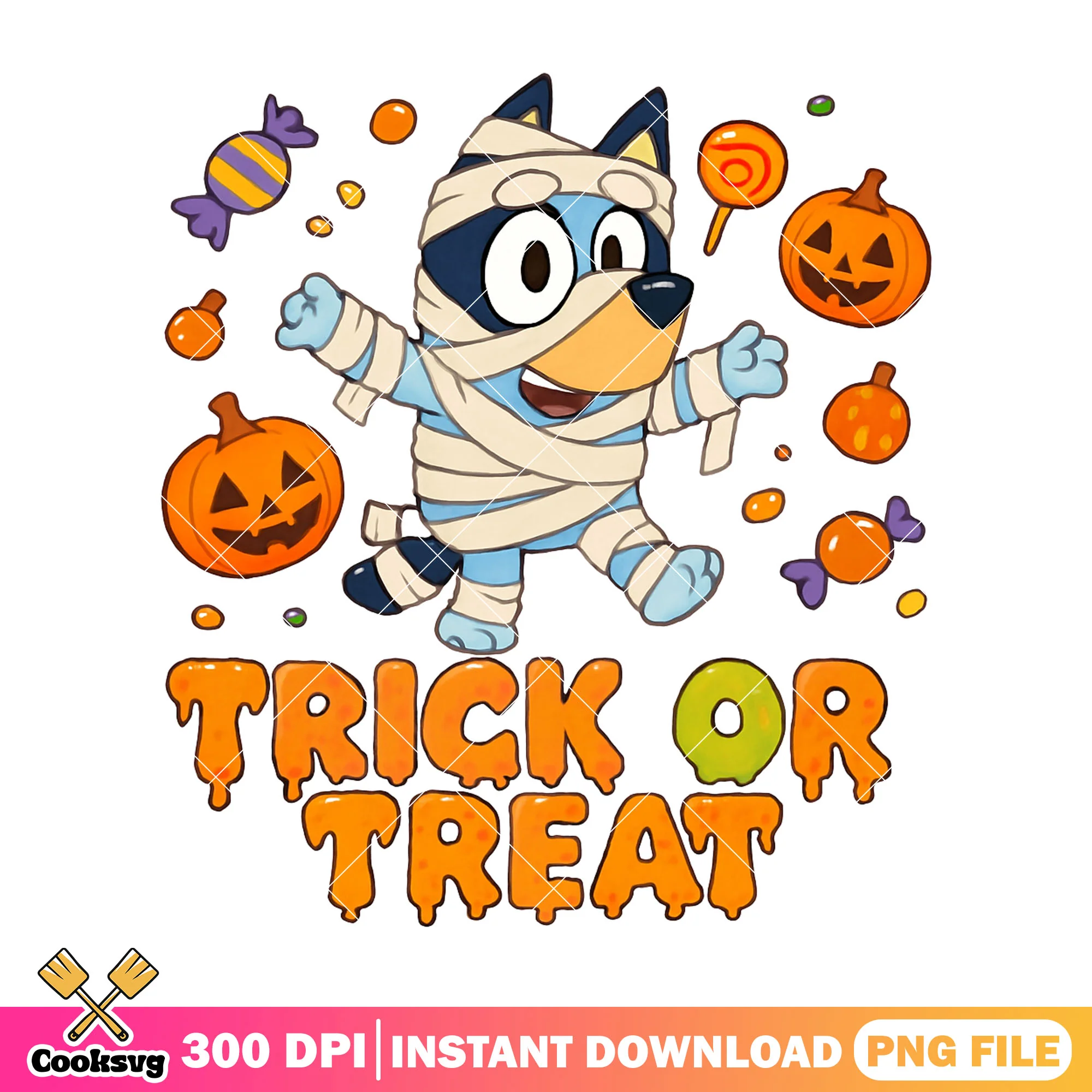 Mummy bluey trick or treat png, bluey character png