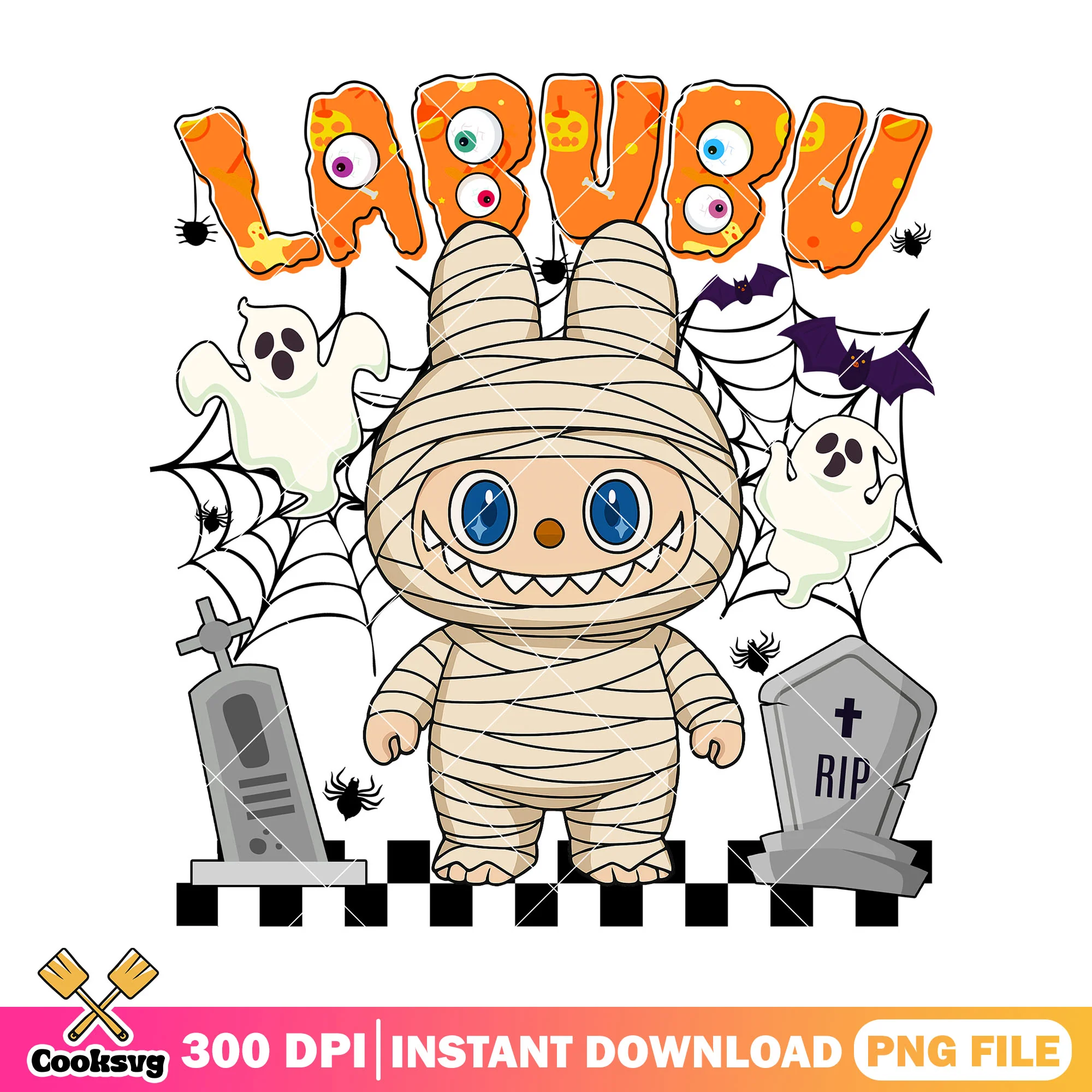 Mummy labubu halloween png, halloween mummy png, labubu pumpkin png