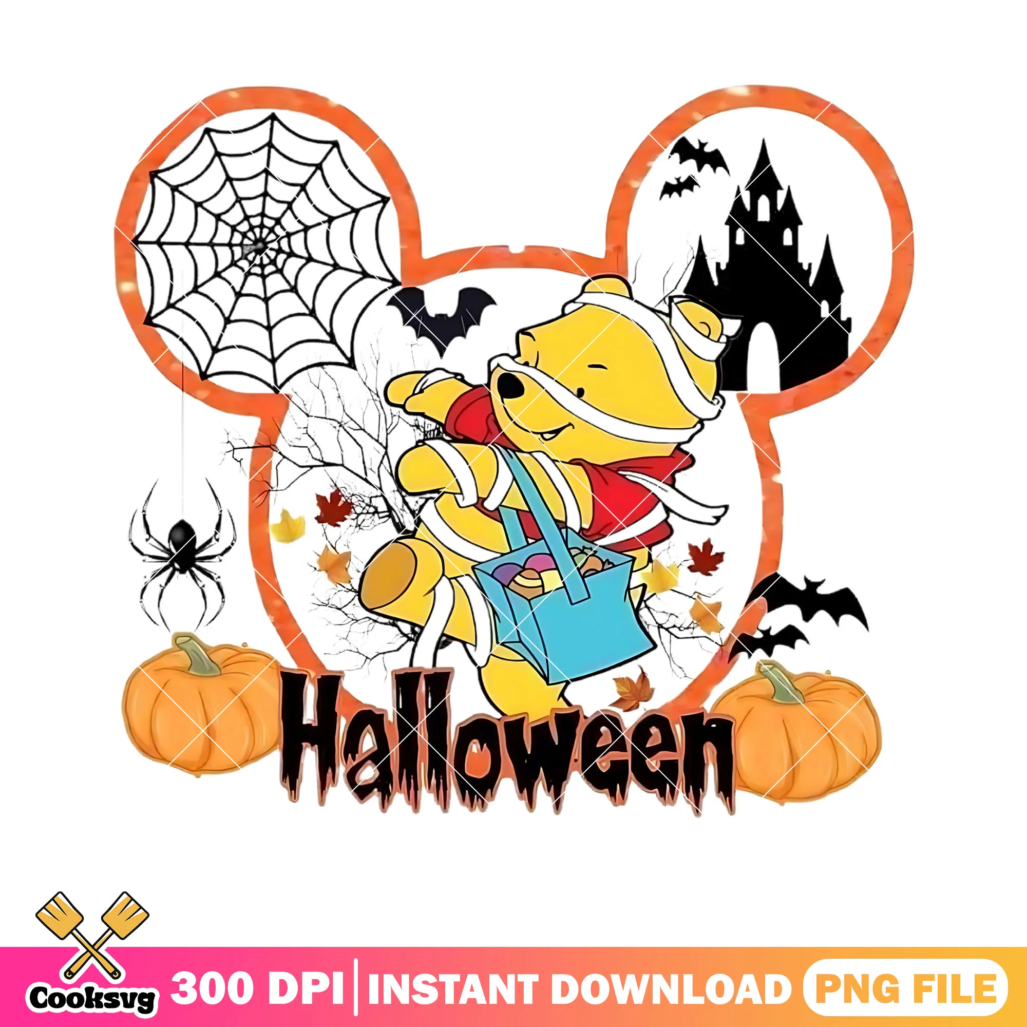 Mummy pooh pumpkin png, spooky costume png, disney halloween png