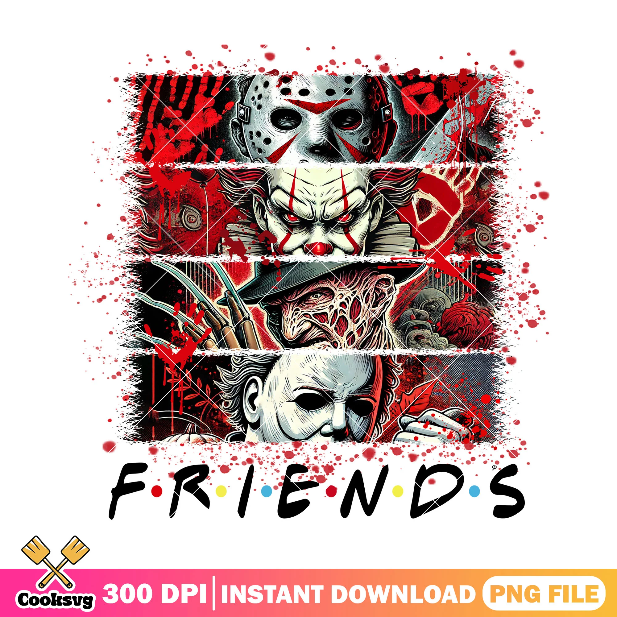 Murderer friends design png, horror friends png, halloween art png