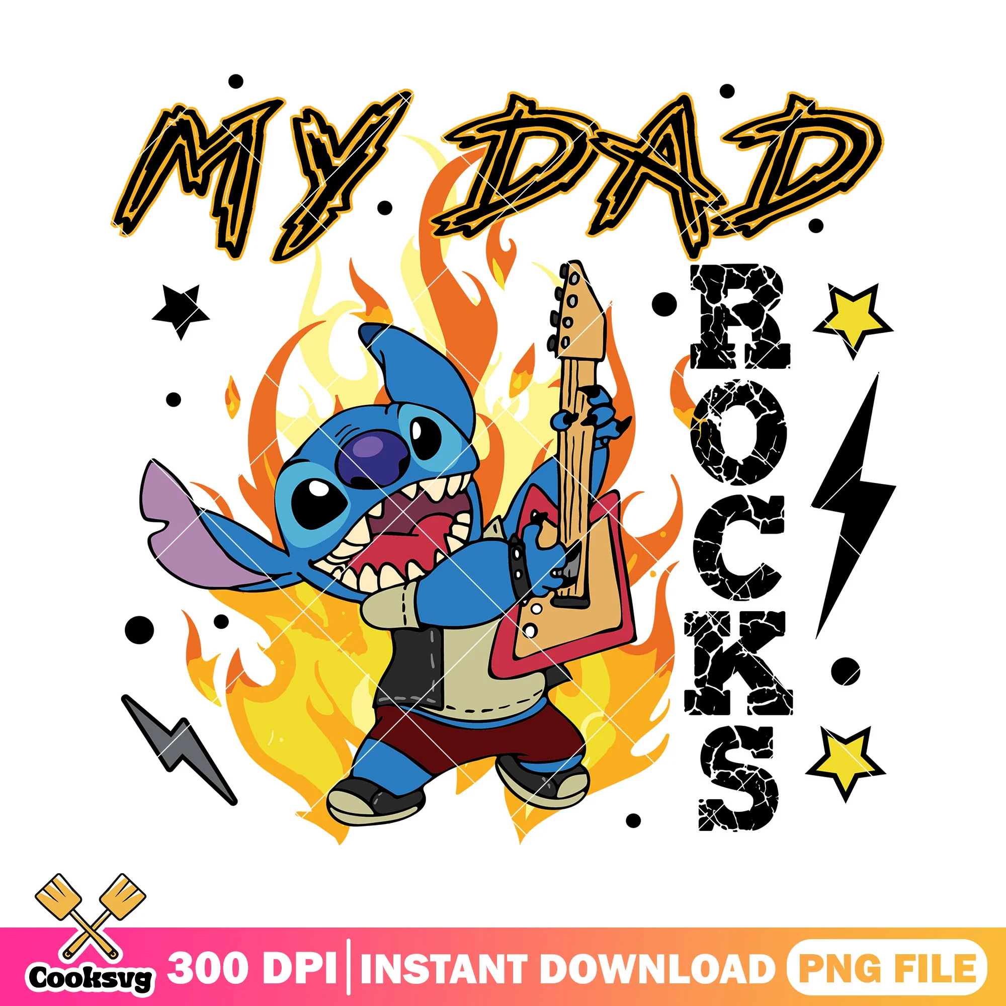 My dad rocks png, stitch with guitar png, happy fathers day png, stitch dad png