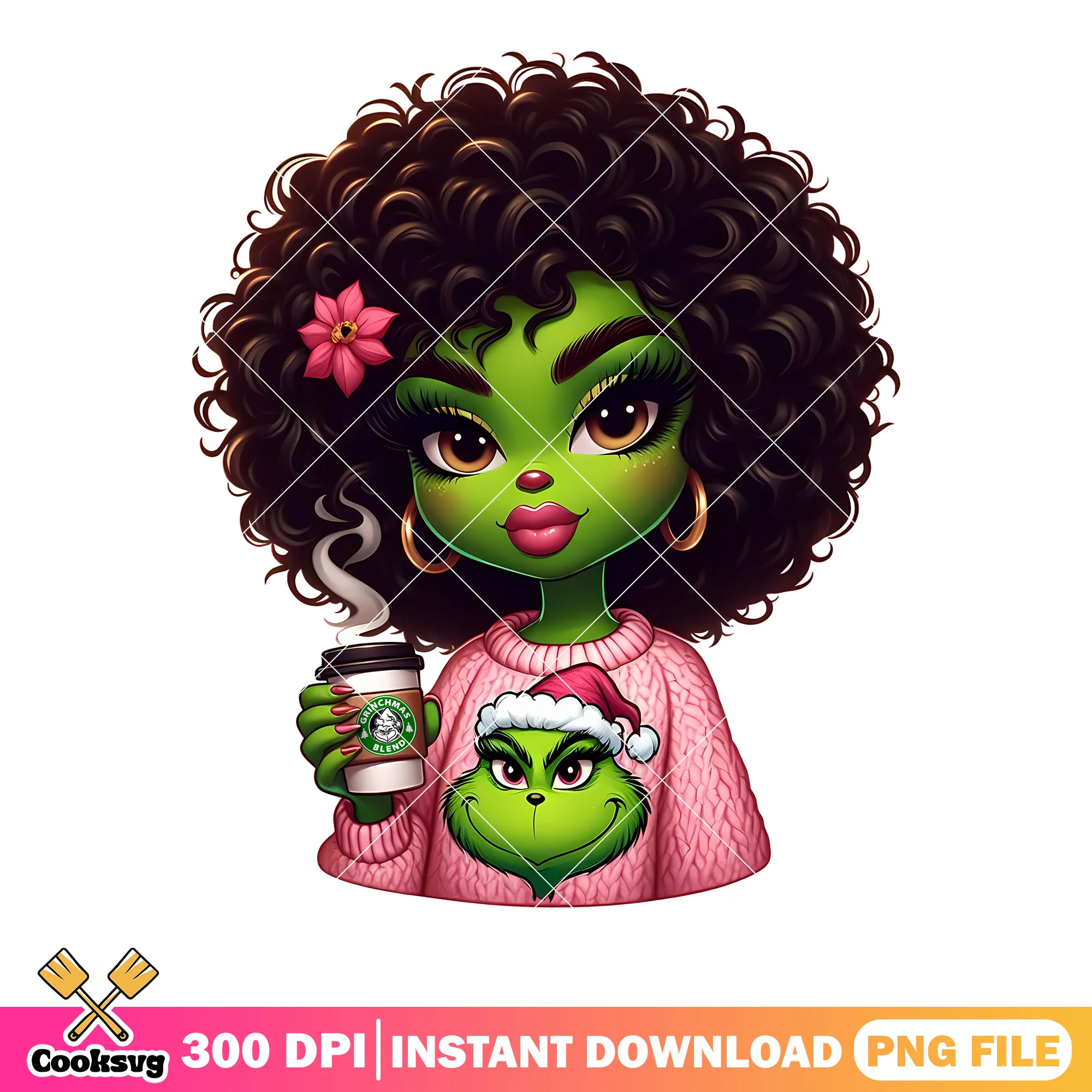 MY hot coffee and my queen png, merry xmas png, the grinch png