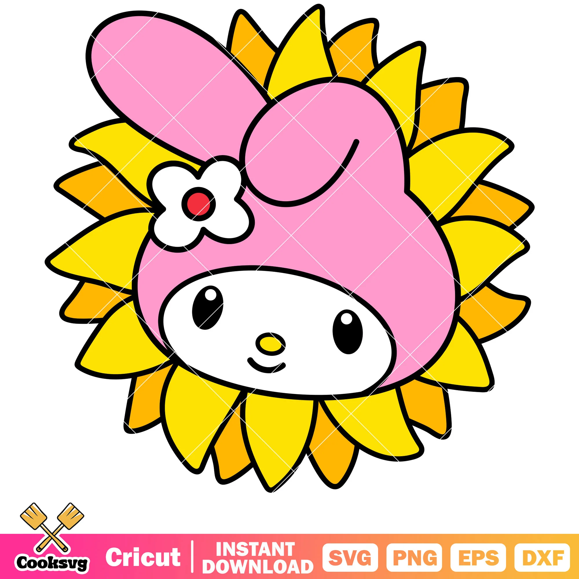 My melody face sunflower svg, my melody svg, sanrio cartoon svg