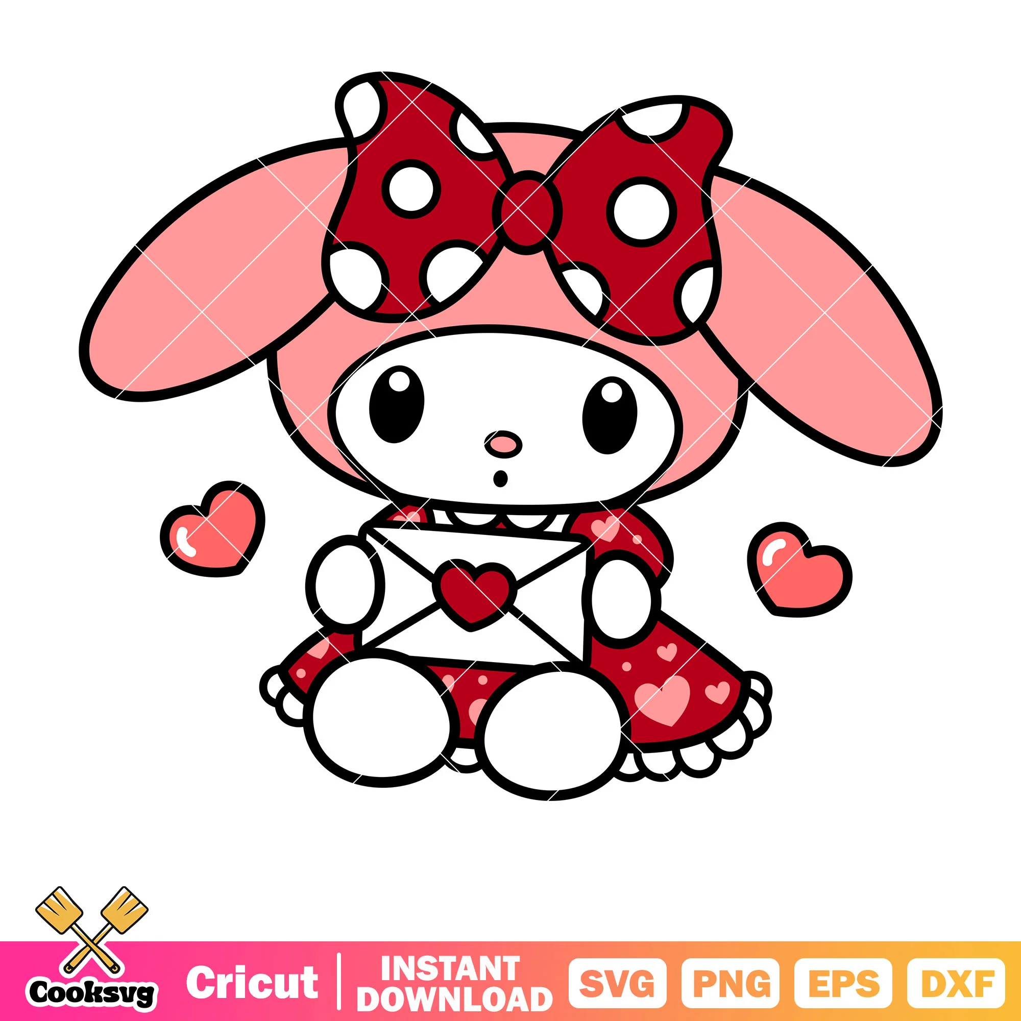My melody love letter svg, hello kitty valentine, sanrio svg