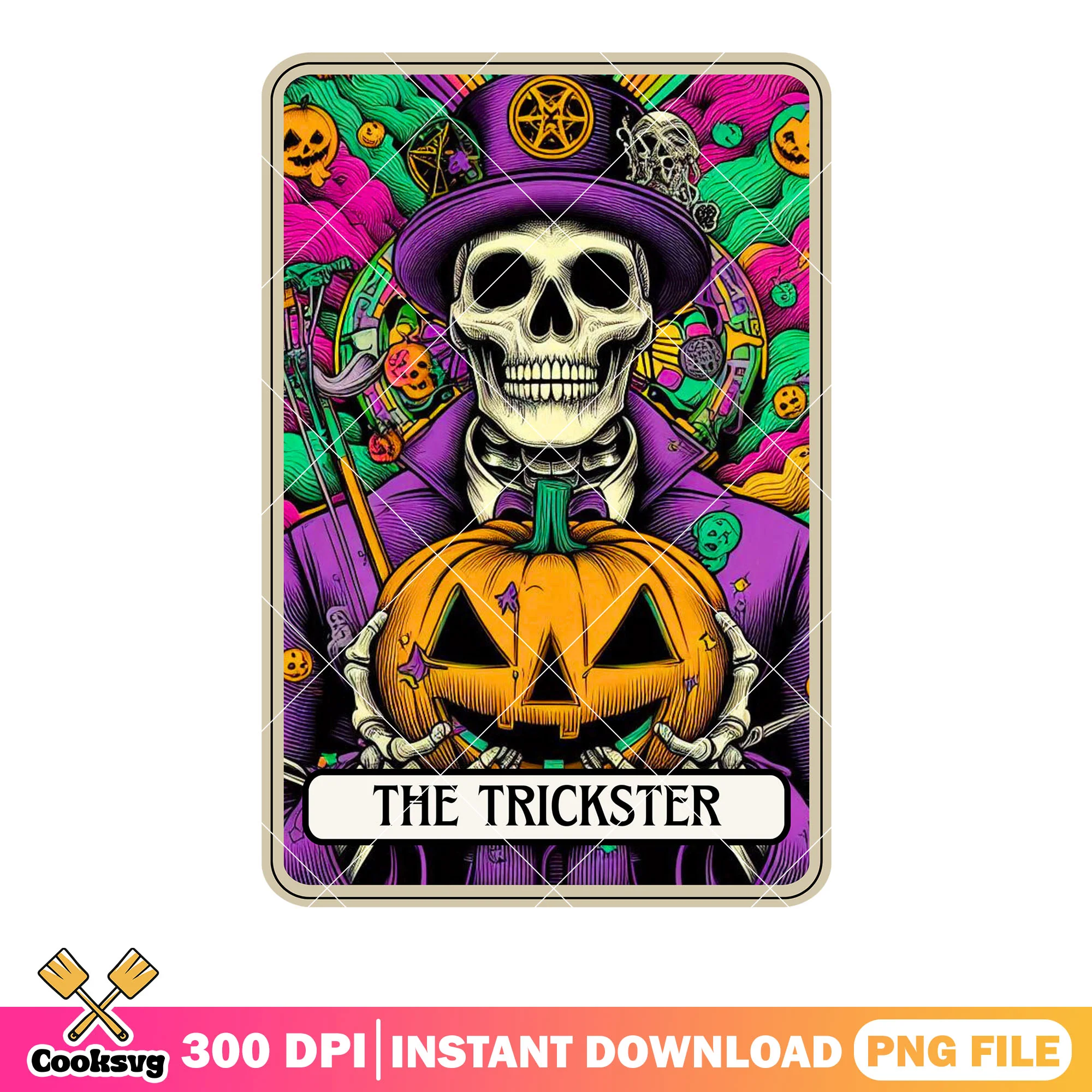 Mystical card skeleton png, wicker pumpkin png, halloween night png