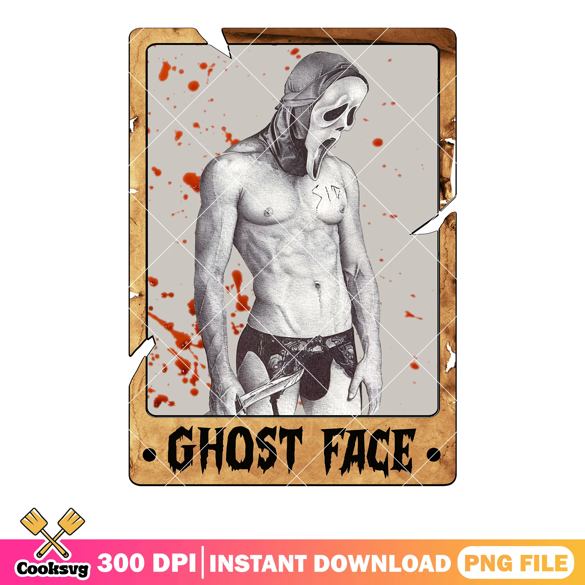 Naked man with white mask png, bloody picture png, scream movies png