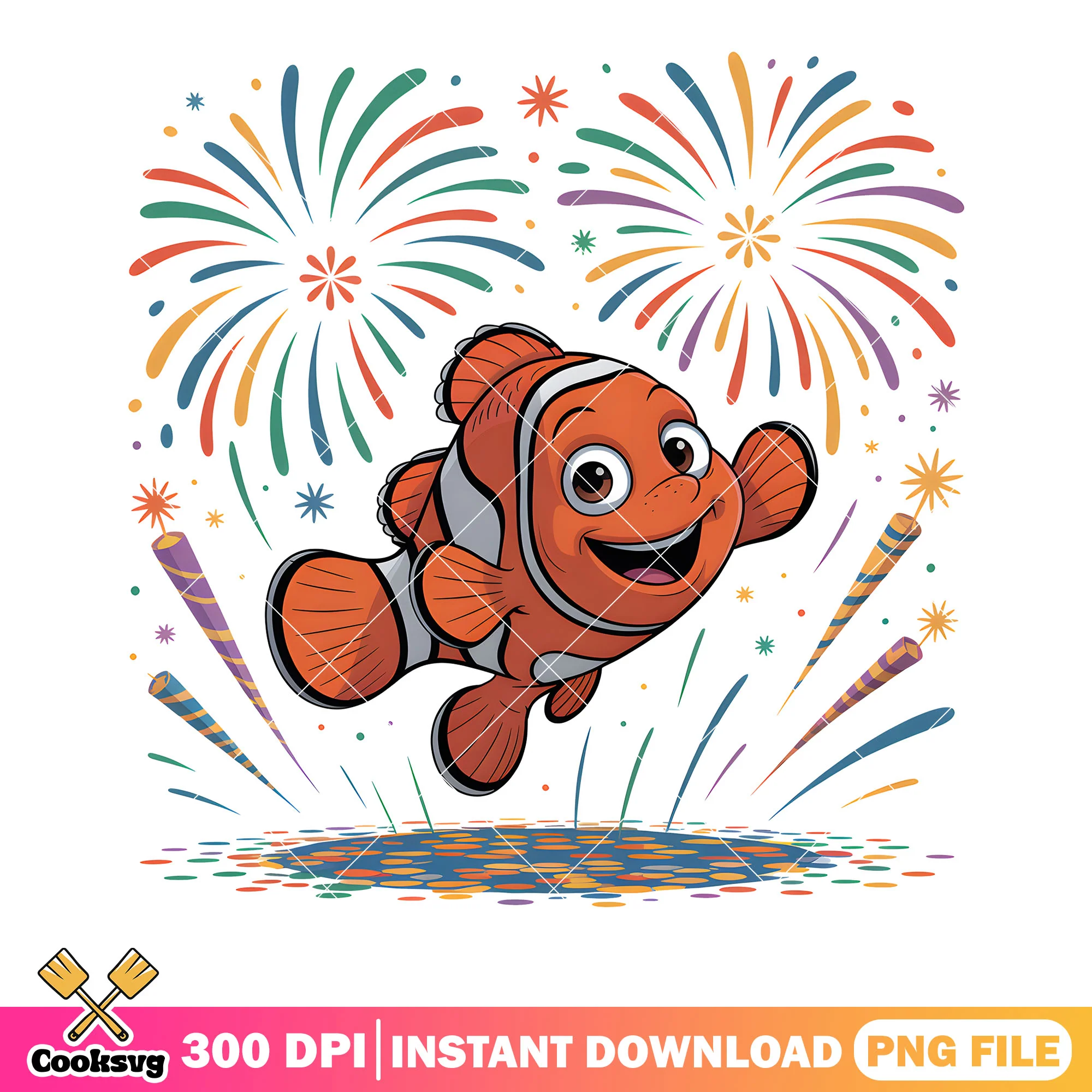 Nemo firework poster png, nemo and friends png, poster nemo png