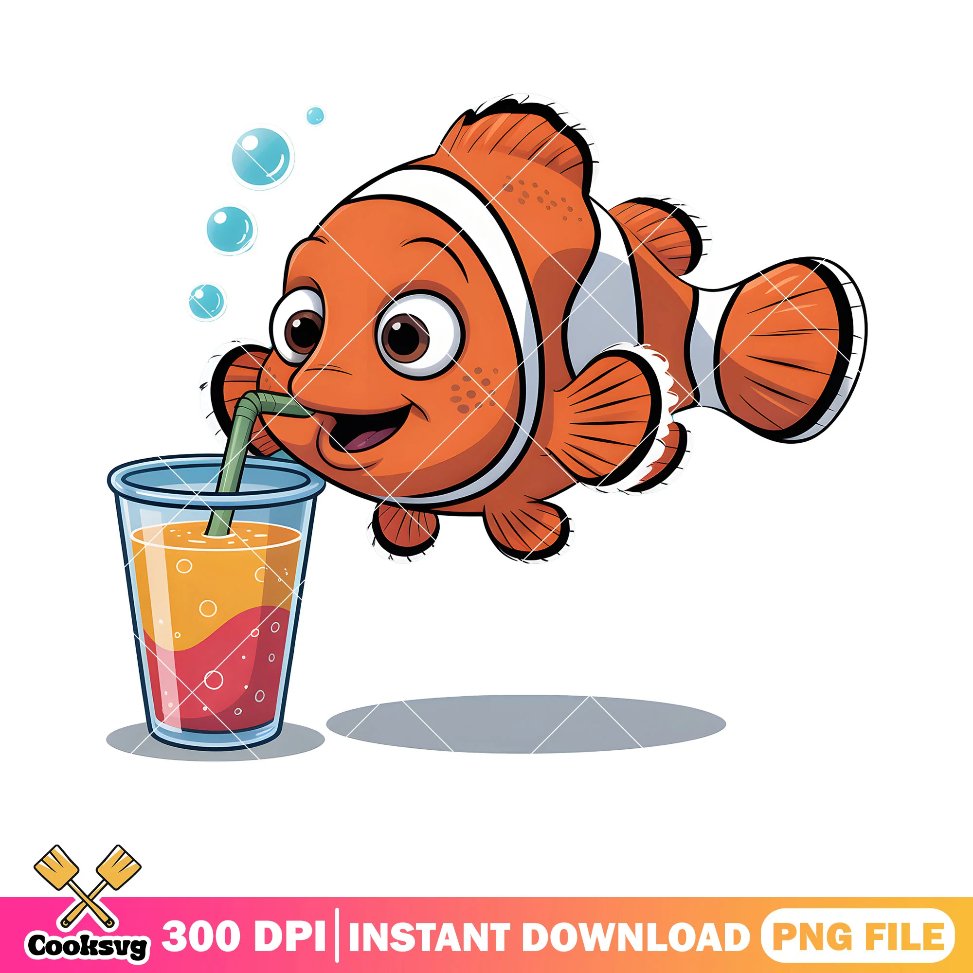 Nemo love soda png, disney vibes png, clownfish nemo png