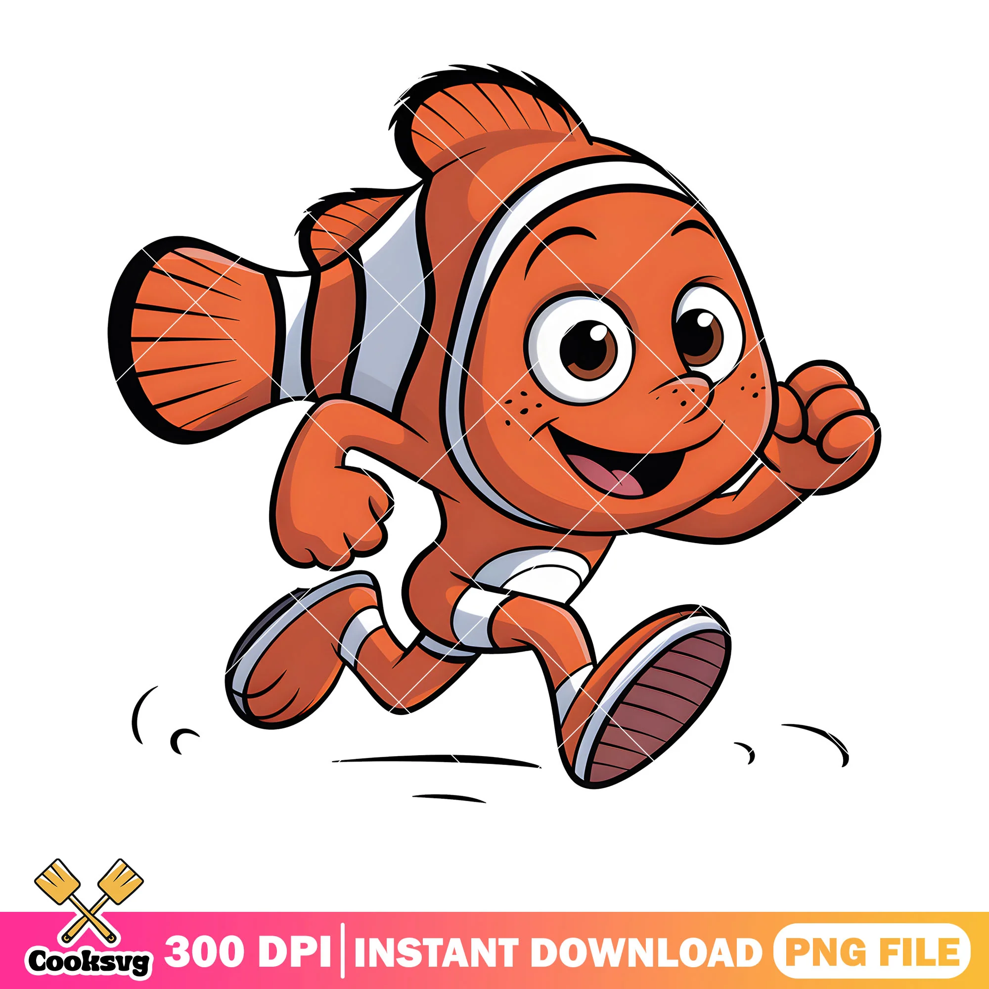 NEmo run on his feet png, poster nemo png, clownfish nemo png