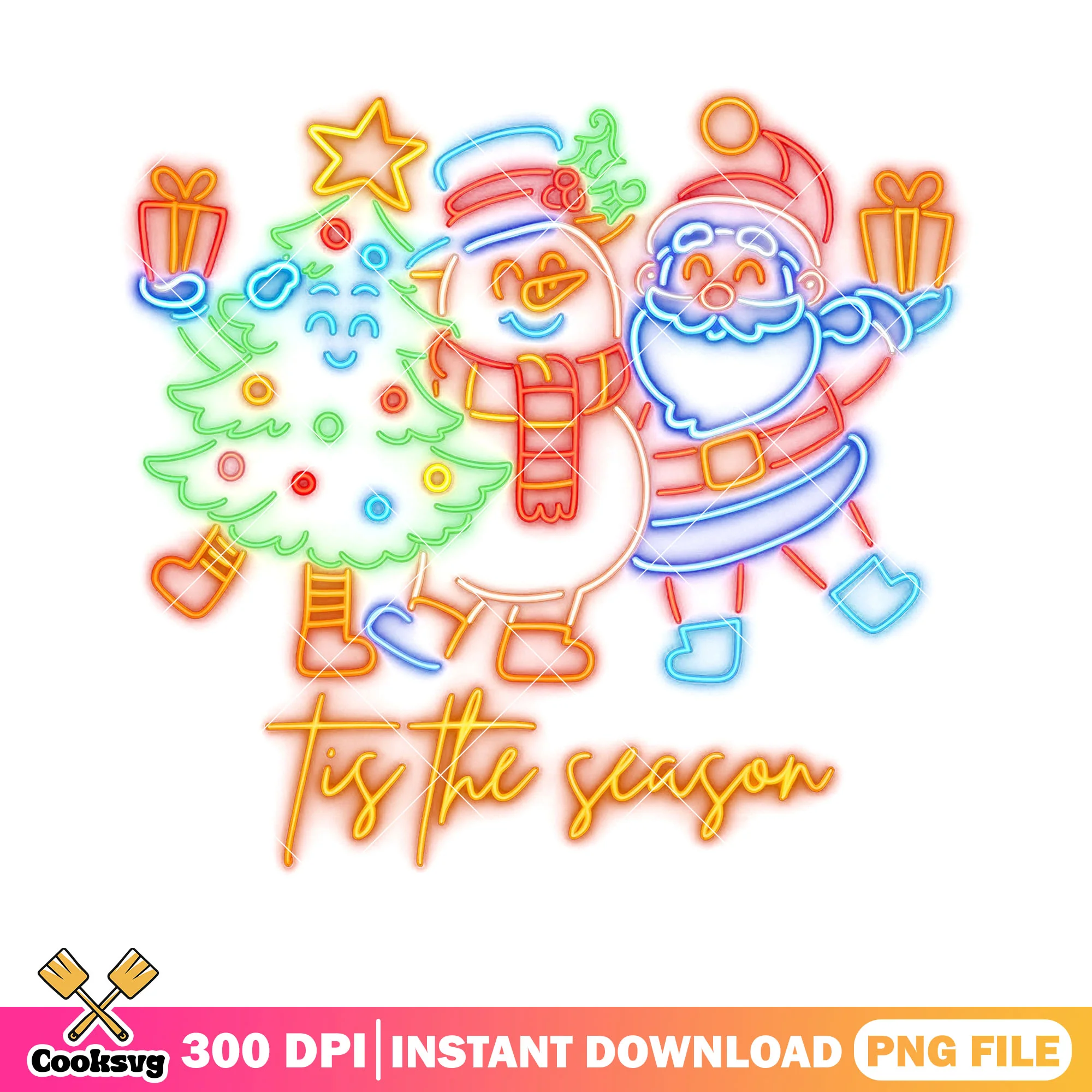 Neon trio season xmas png, christmas vibes png, christmas snowman png