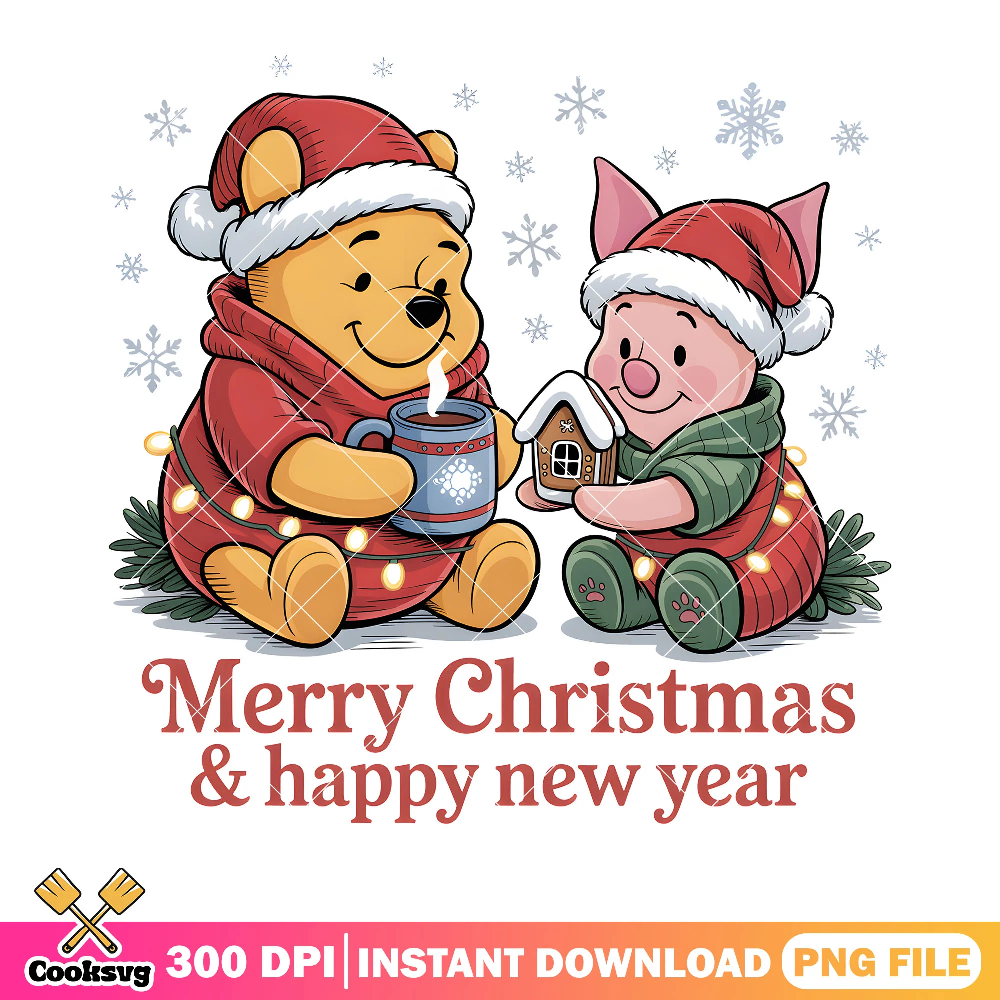 New year christmas pooh piglet png, happy new year png, pooh bear png