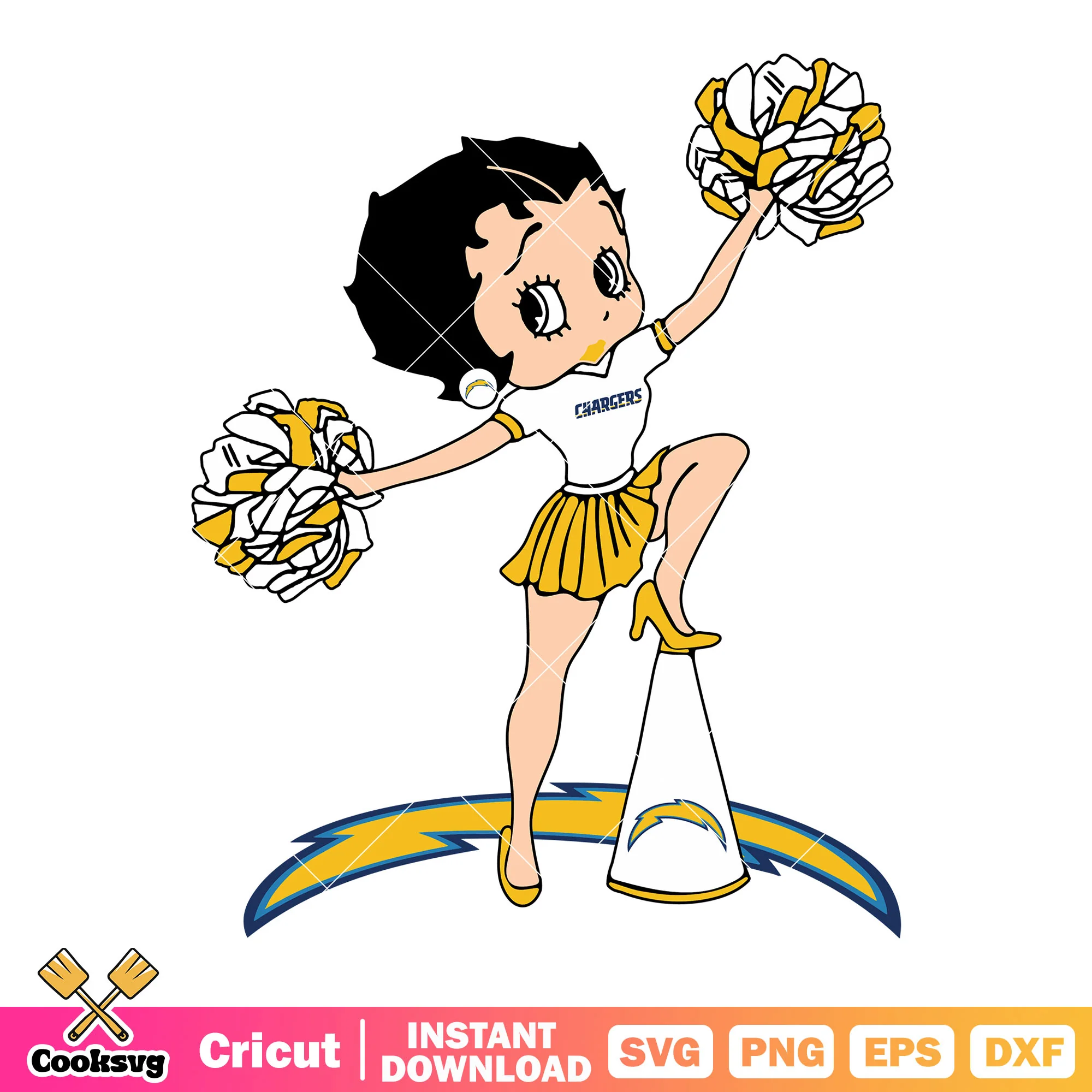 NFL cartoon football svg, Los angeles chargers svg, cheerleader svg