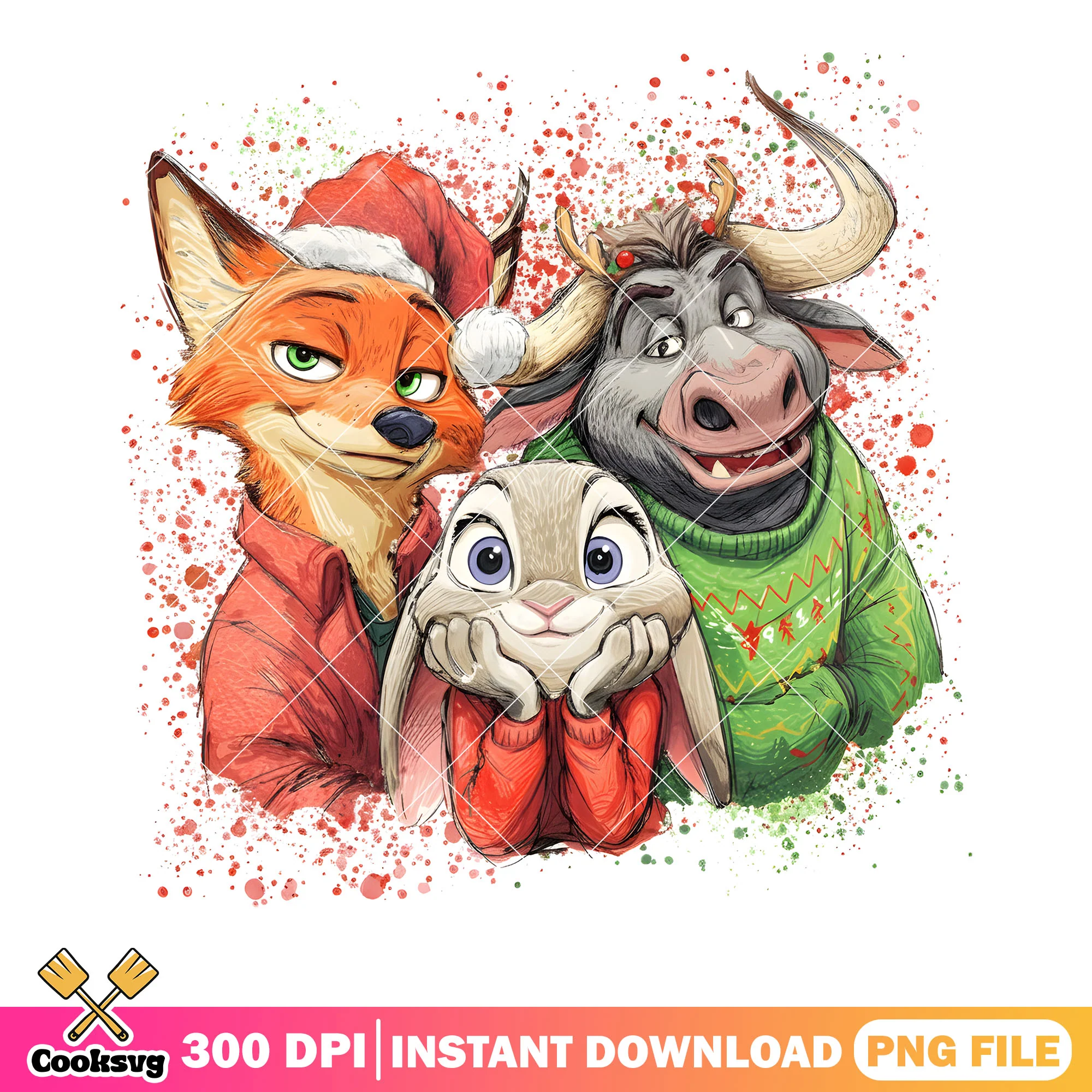 Nick judy christmas png, zootopia holiday png, sweter art friends png