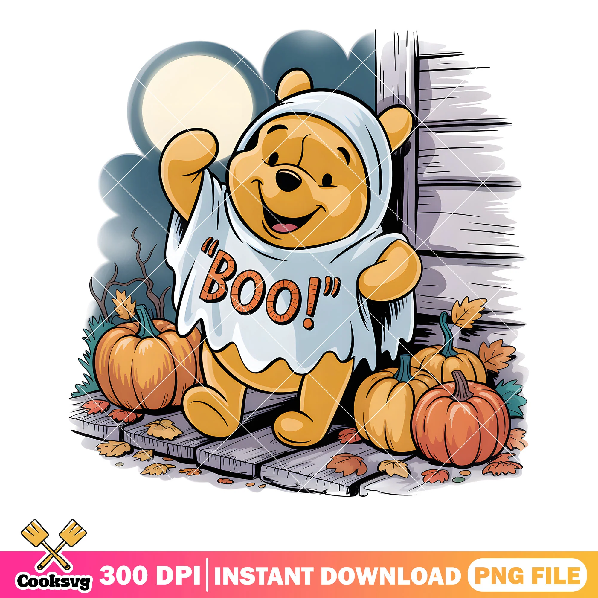 Night halloween boo pooh png, happy halloween png, pooh poster png