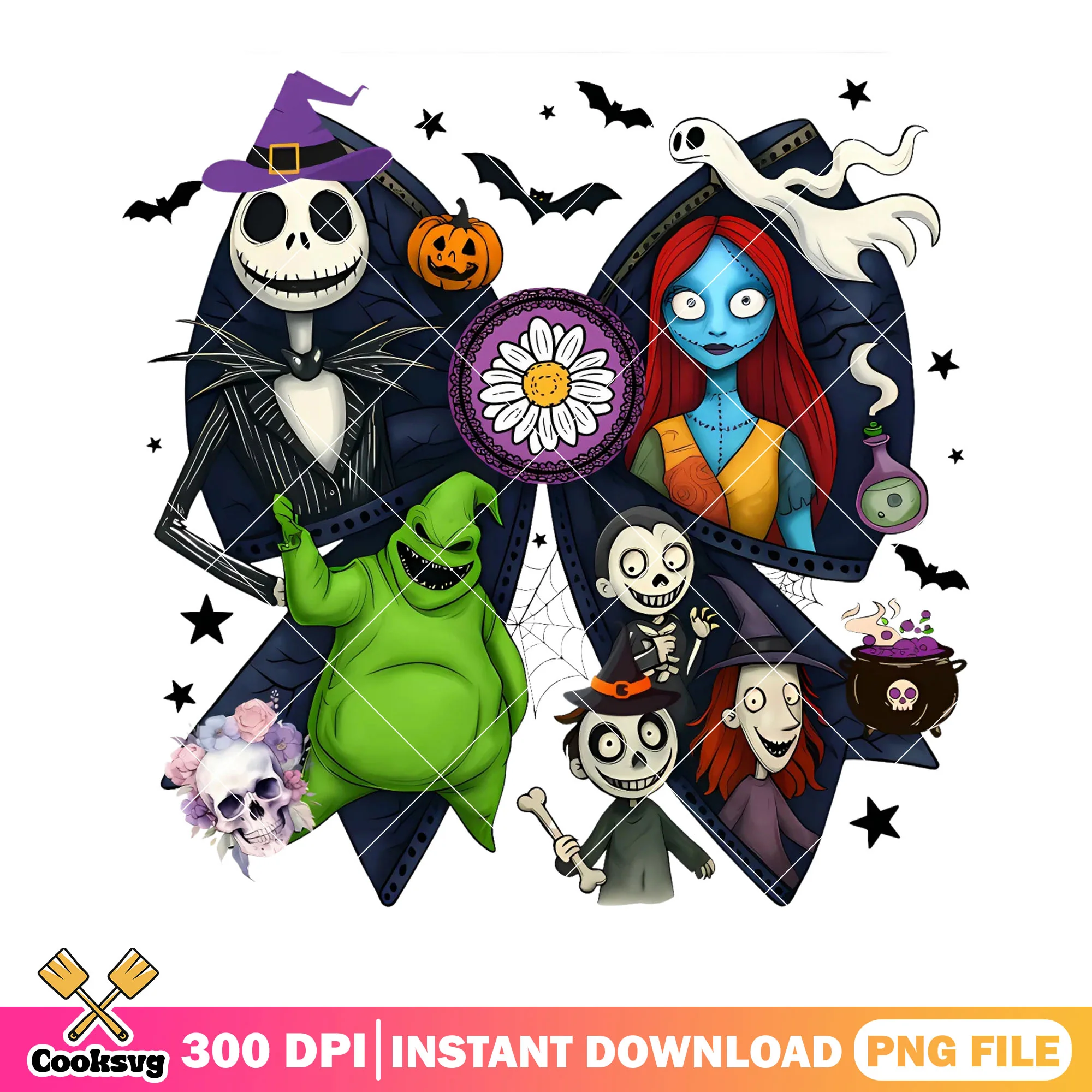 Nightmare before christmas png, scary halloween png, daisy flower png