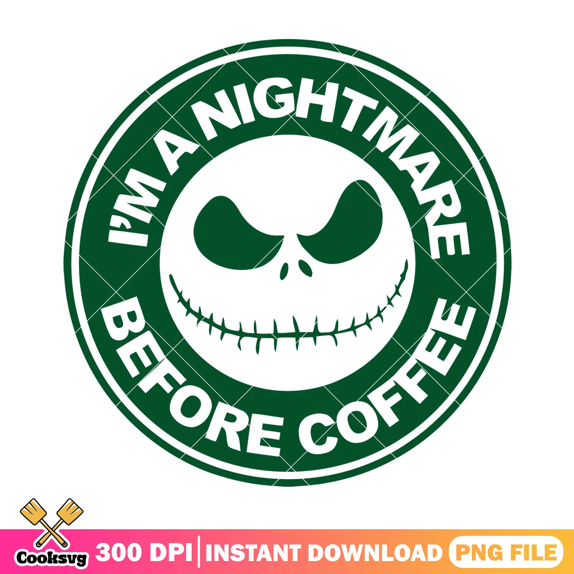 Nightmare before coffee png, happy halloween png, green logo png