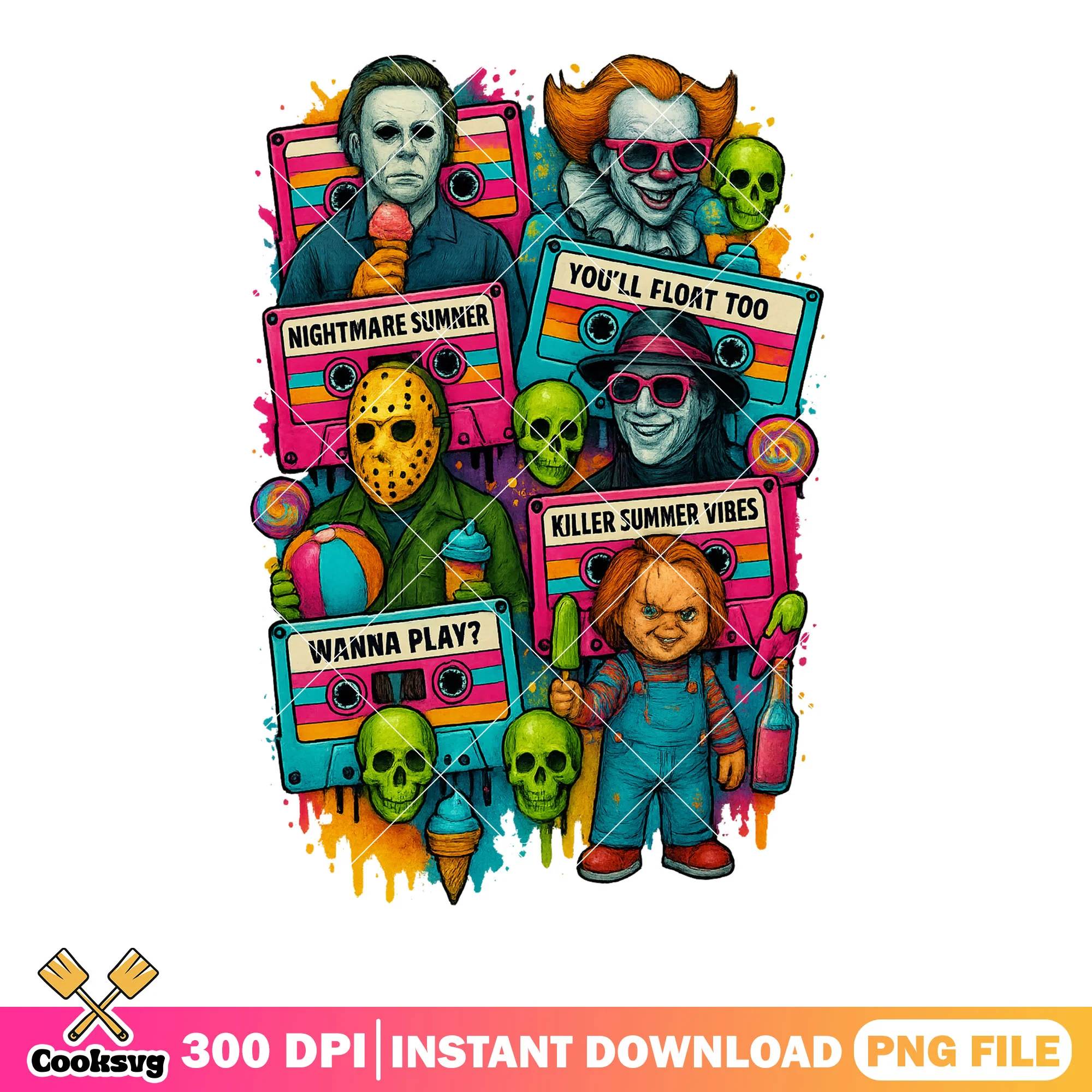 Nightmare summer png, summer vibes png, skull skeleton png