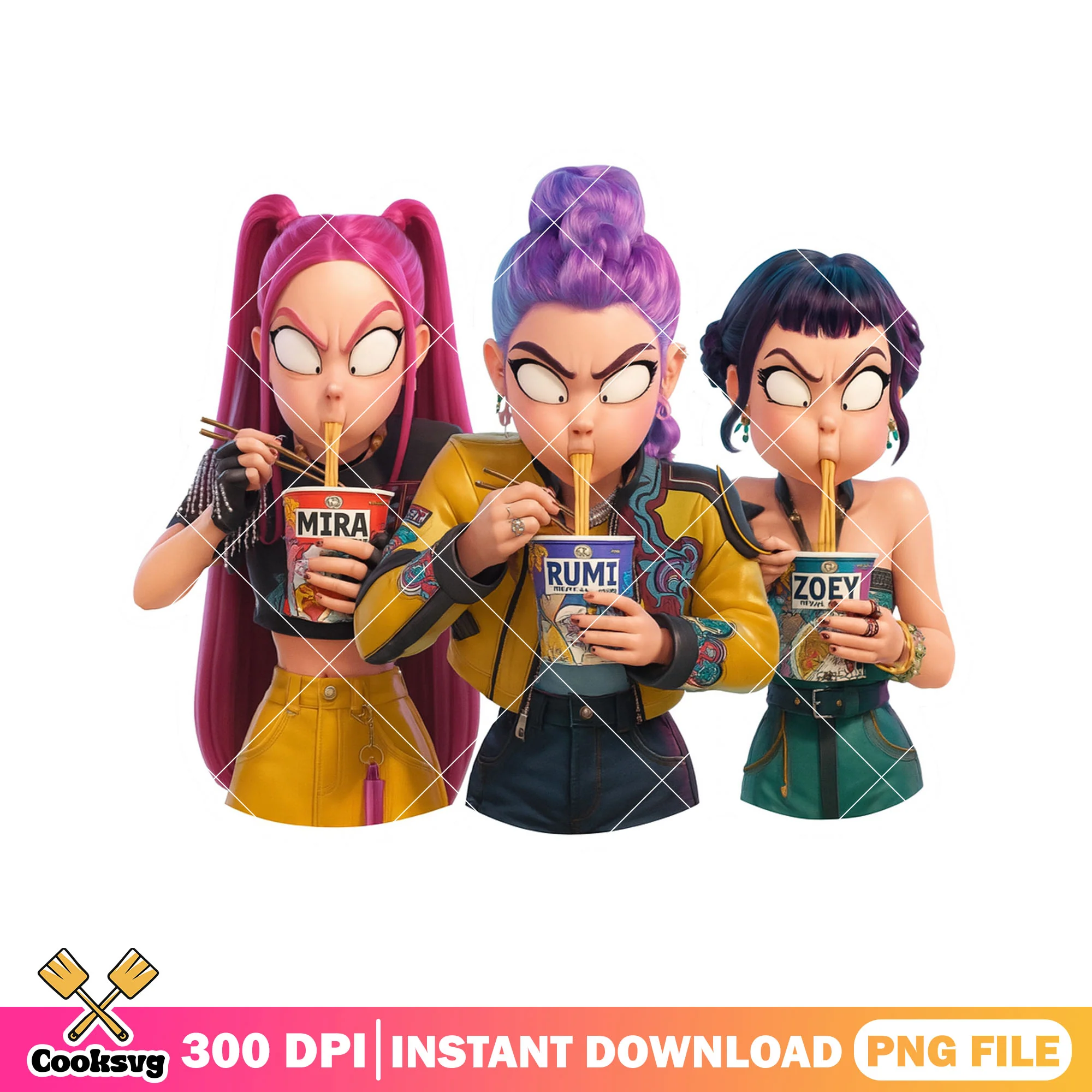 Noodle time huntrix png, huntrix rameyon png, kpop huntrix png